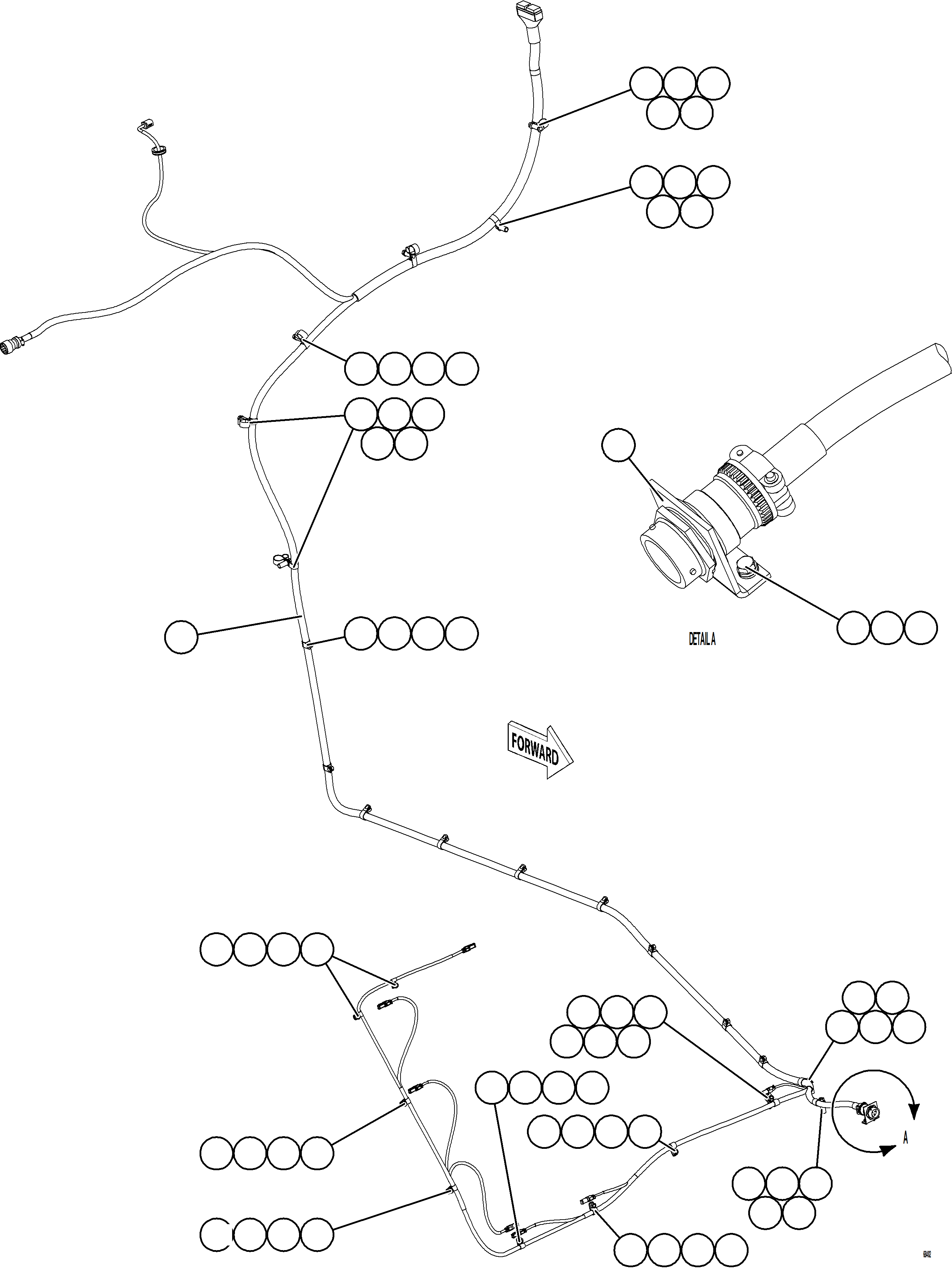 Komatsu parts book diagram for AFE77-D 830E-5 S/N A50007 & A50018  UNITED TACONITE: RIGHT FRONT FRAME RAIL HARNESS