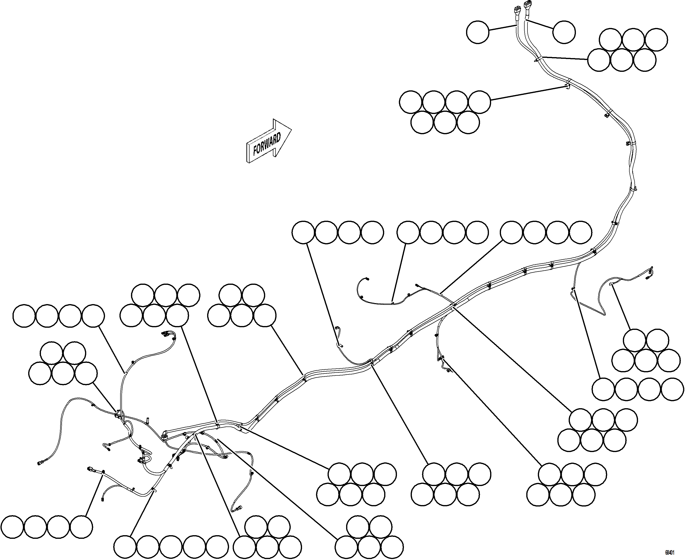 Komatsu parts book diagram for AFE77-D 830E-5 S/N A50007 & A50018  UNITED TACONITE: RIGHT REAR FRAME RAIL HARNESS