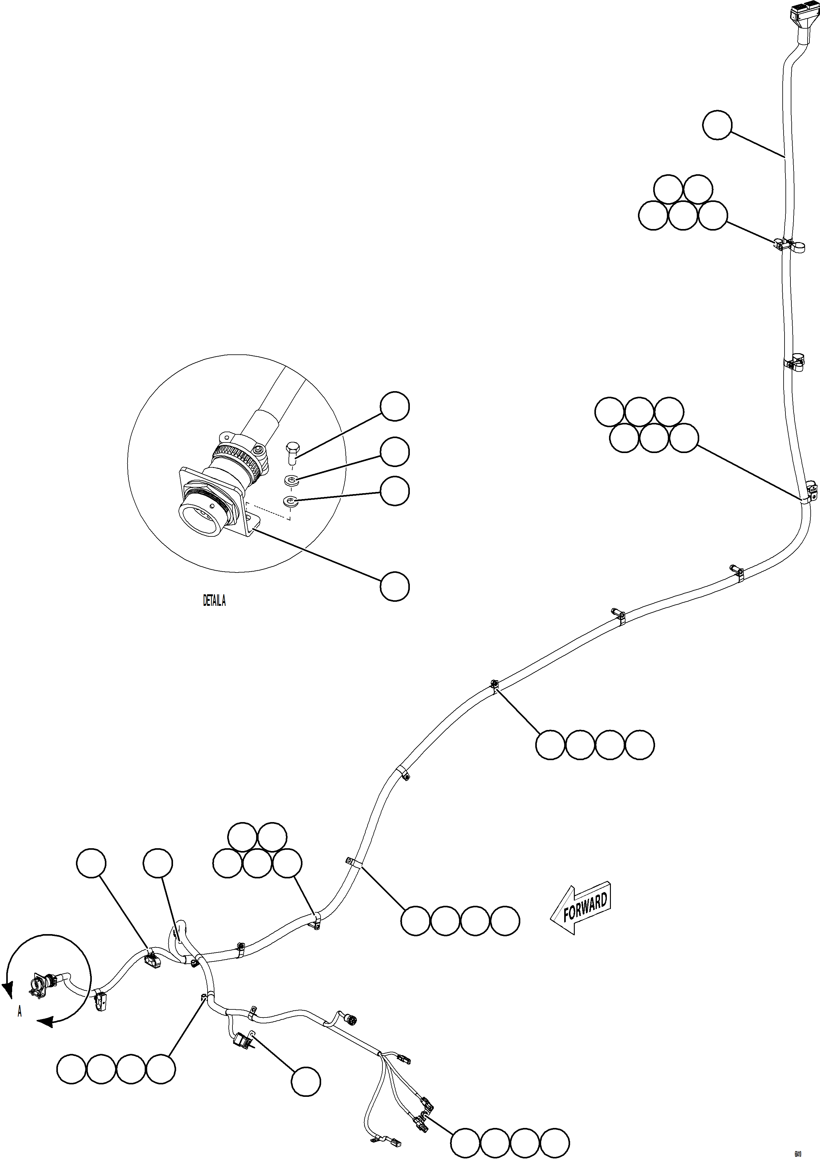 Komatsu parts book diagram for AFE77-D 830E-5 S/N A50007 & A50018  UNITED TACONITE: LEFT FRONT FRAME RAIL HARNESS