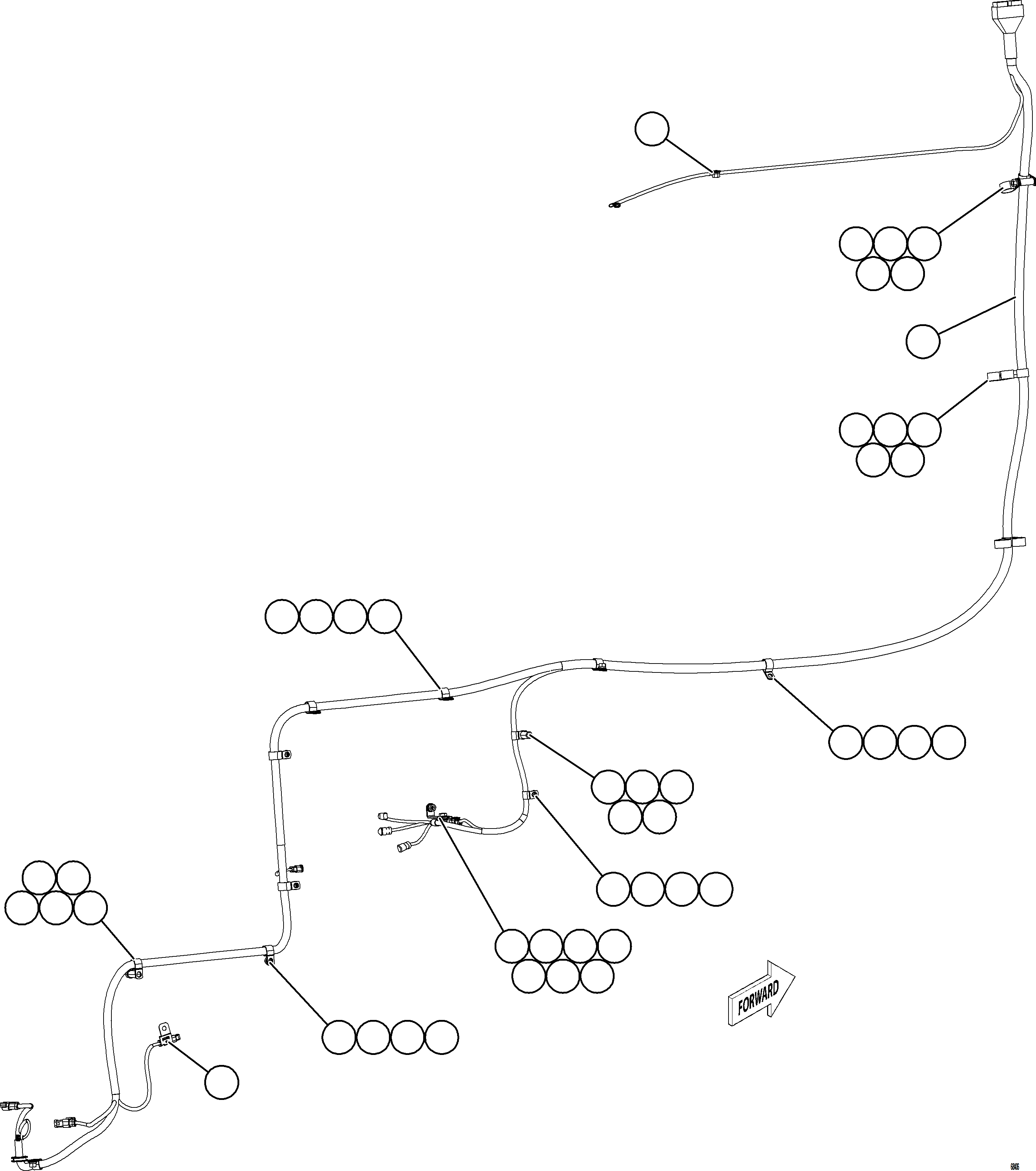 Komatsu parts book diagram for AFE77-D 830E-5 S/N A50007 & A50018  UNITED TACONITE: LEFT REAR FRAME RAIL HARNESS