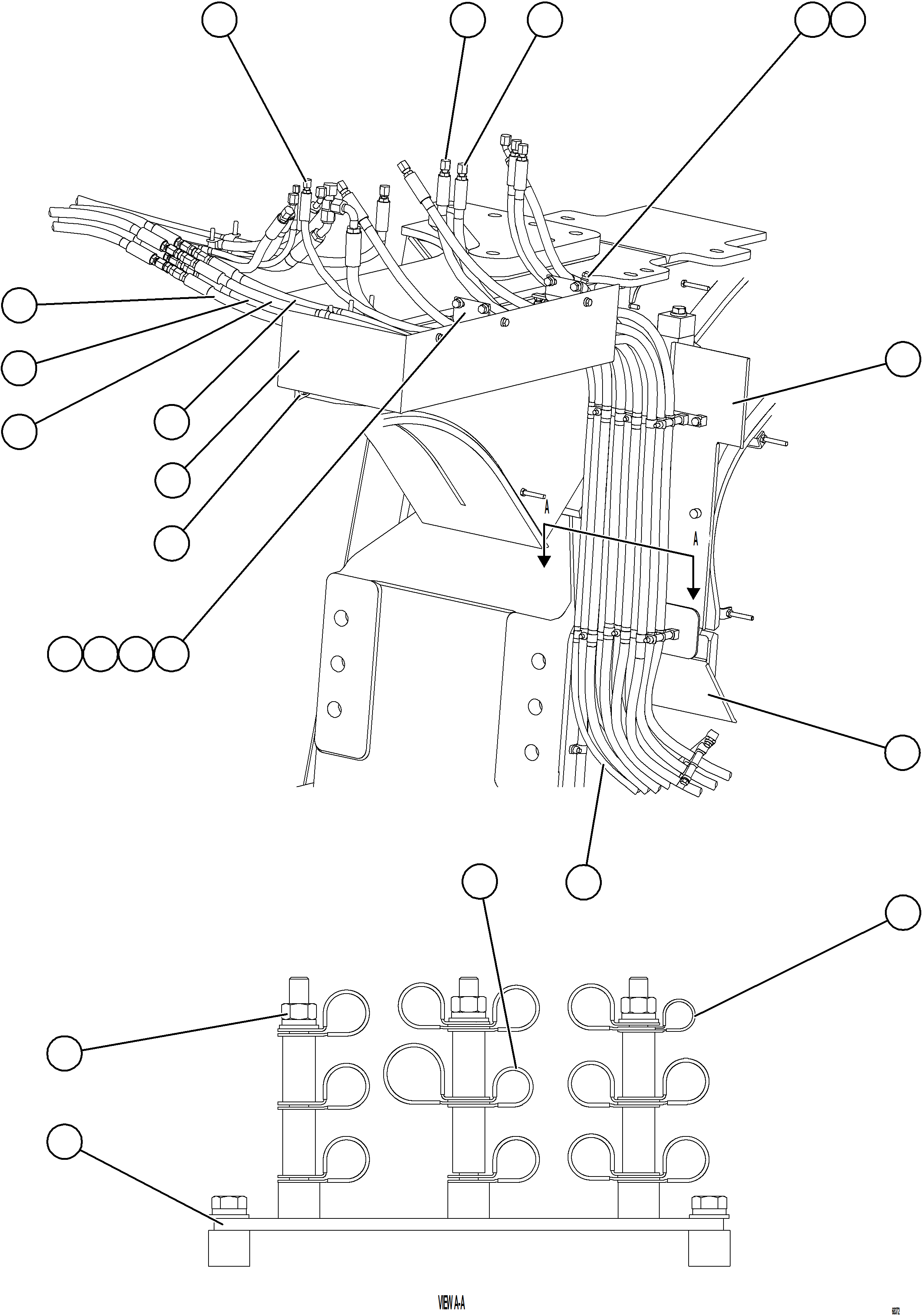 Komatsu parts book diagram for AFE77-D 830E-5 S/N A50007 & A50018  UNITED TACONITE: HYDRAULIC BRAKE CABINET HOSE ROUTING    1/3