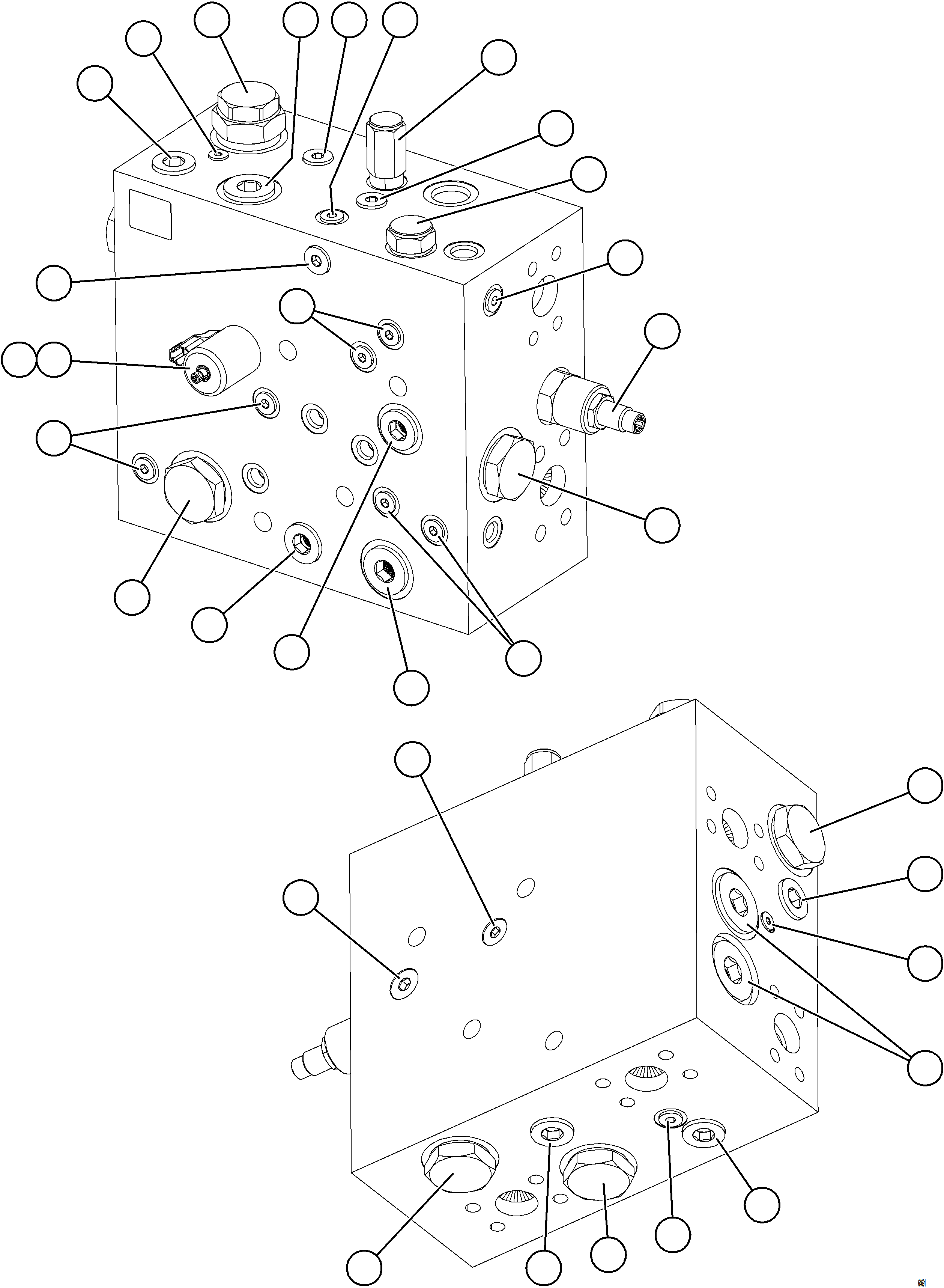 Komatsu parts book diagram for AFE77-D 830E-5 S/N A50007 & A50018  UNITED TACONITE: STEERING BLEEDDOWN MANIFOLD    58D-60-14000