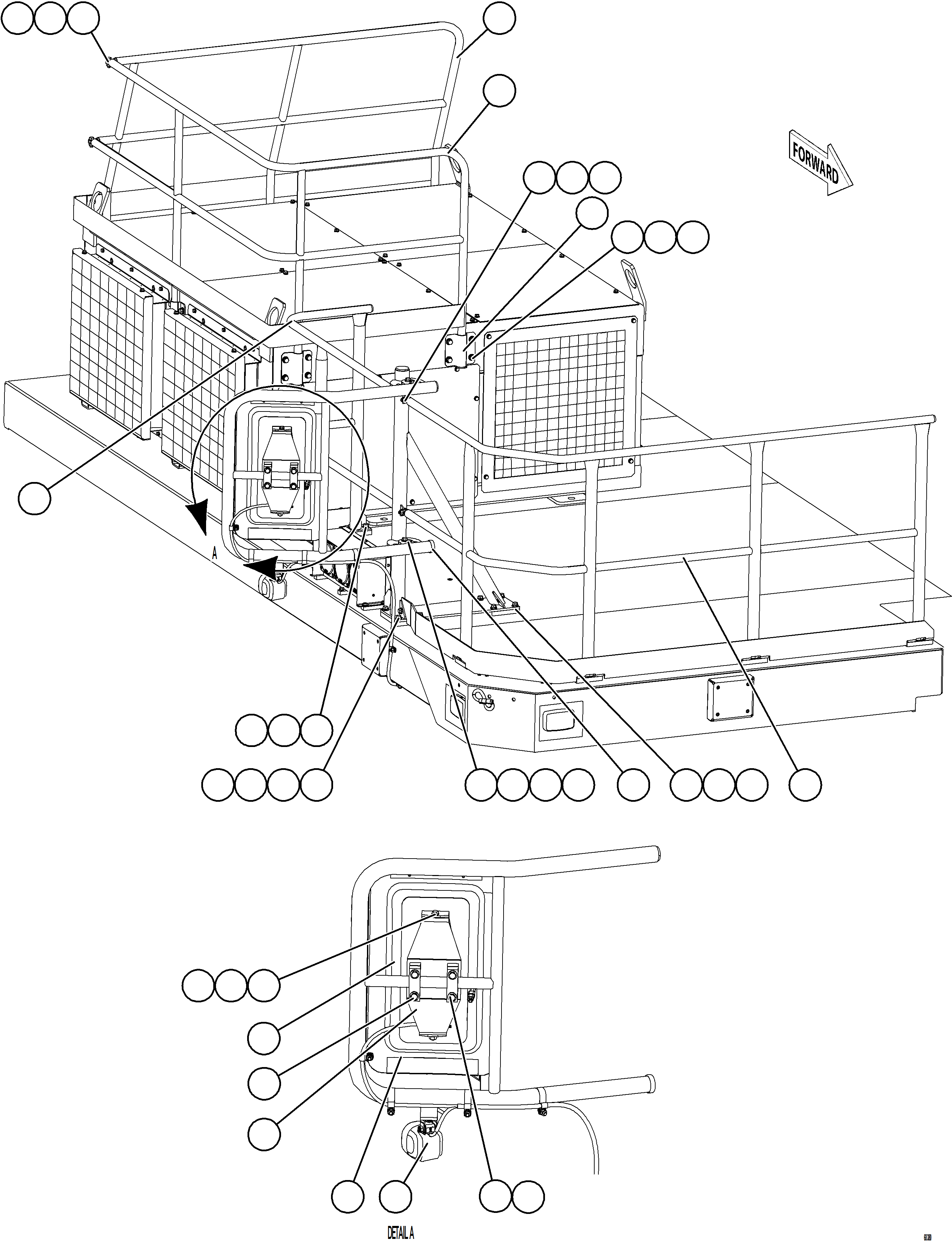 Komatsu parts book diagram for AFE77-D 830E-5 S/N A50007 & A50018  UNITED TACONITE: RH OPERATOR'S PLATFORM HANDRAIL