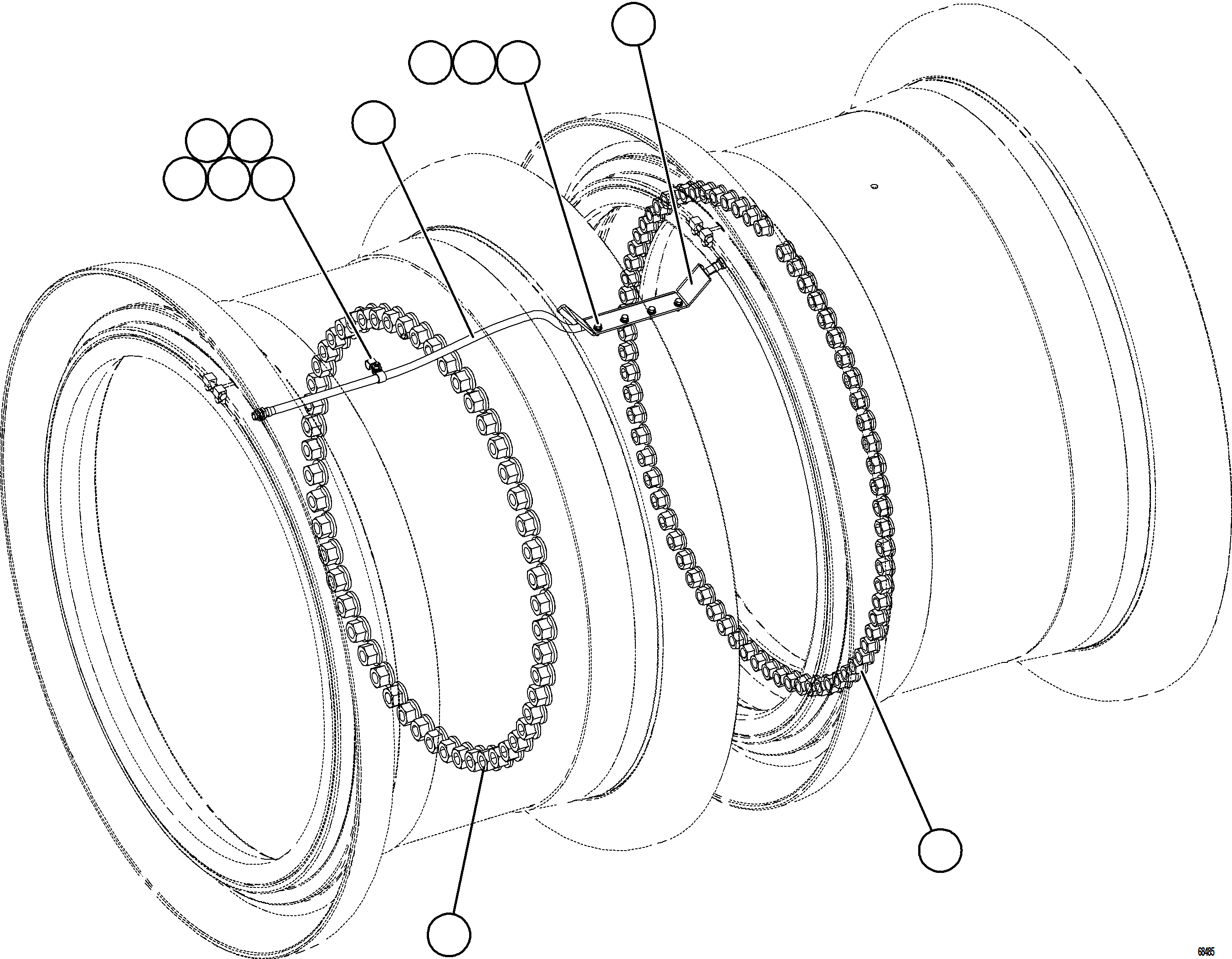 Komatsu parts book diagram for AFE77-D 830E-5 S/N A50007 & A50018  UNITED TACONITE: REAR WHEEL INSTALLATION