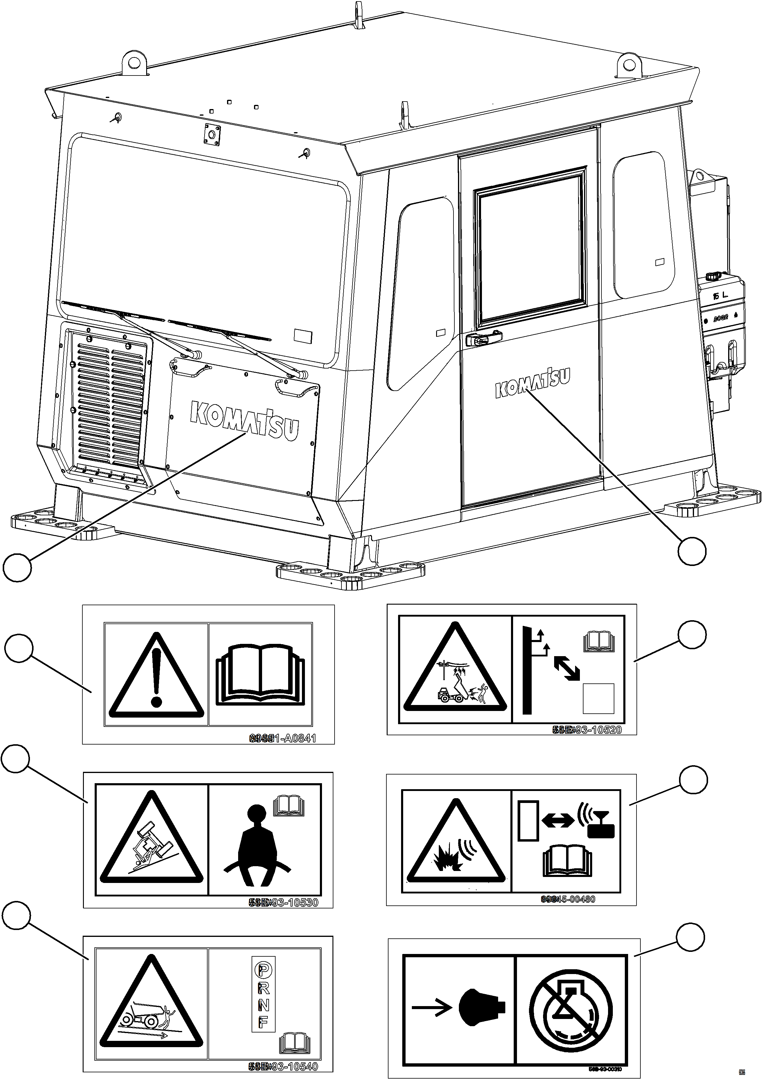 Komatsu parts book diagram for AFE77-D 830E-5 S/N A50007 & A50018  UNITED TACONITE: DECALS & WARNINGS    7/8