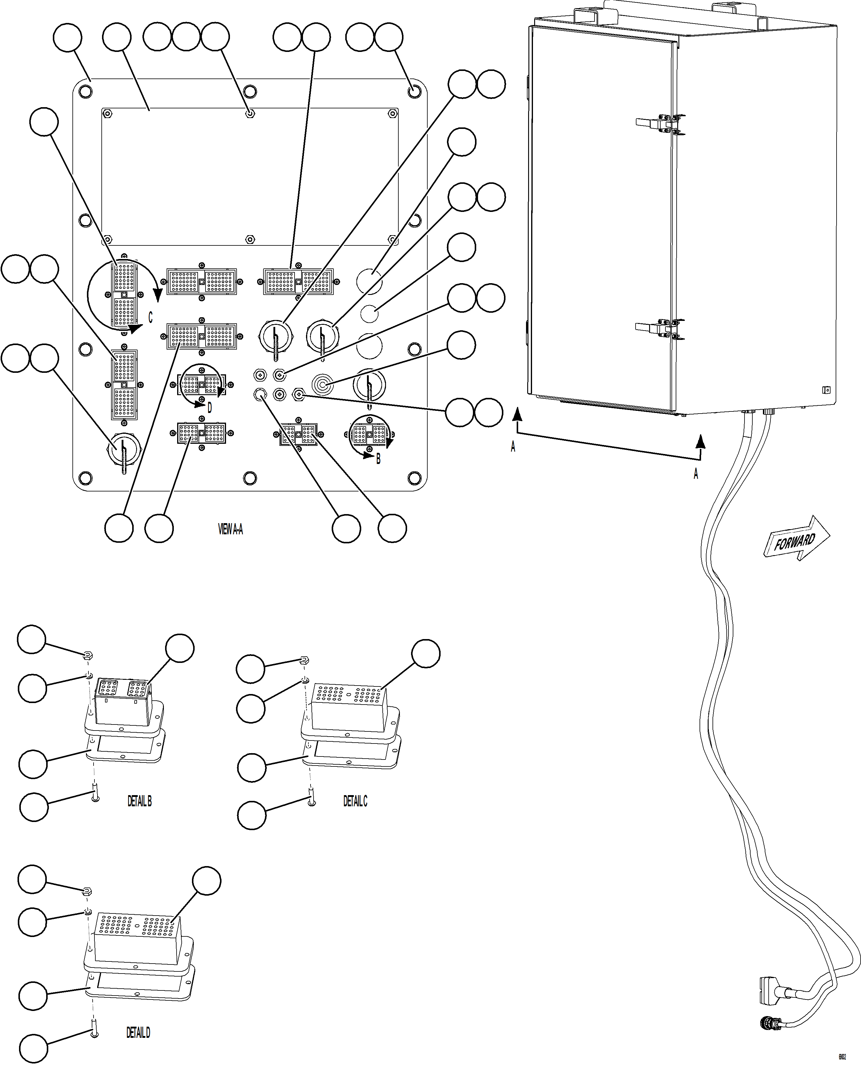 Dump Trucks Komatsu / AFE77-U 830E-5 S/N A50066 - A50067  COPPER MOUNTAIN(AFE77-U) / AUXILIARY CONTROL CABINET - CABLE CONNECTIONS  1/2(154 : 69032)