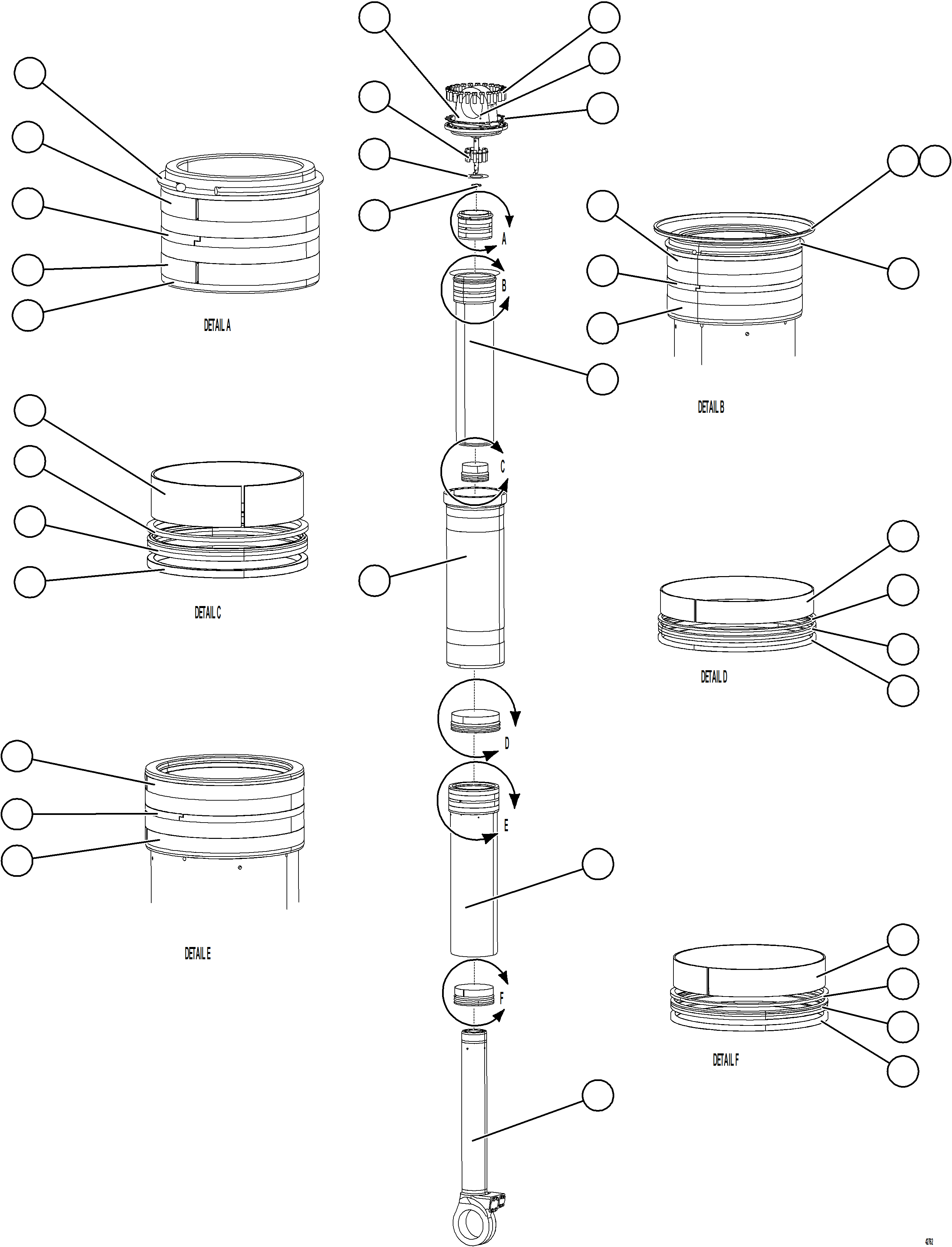 Komatsu parts book diagram for AFE78-D 930E-5 S/N A40027 - A40028 BMA GOONYELLA: HOIST CYLINDER ASSEMBLY    EM8377