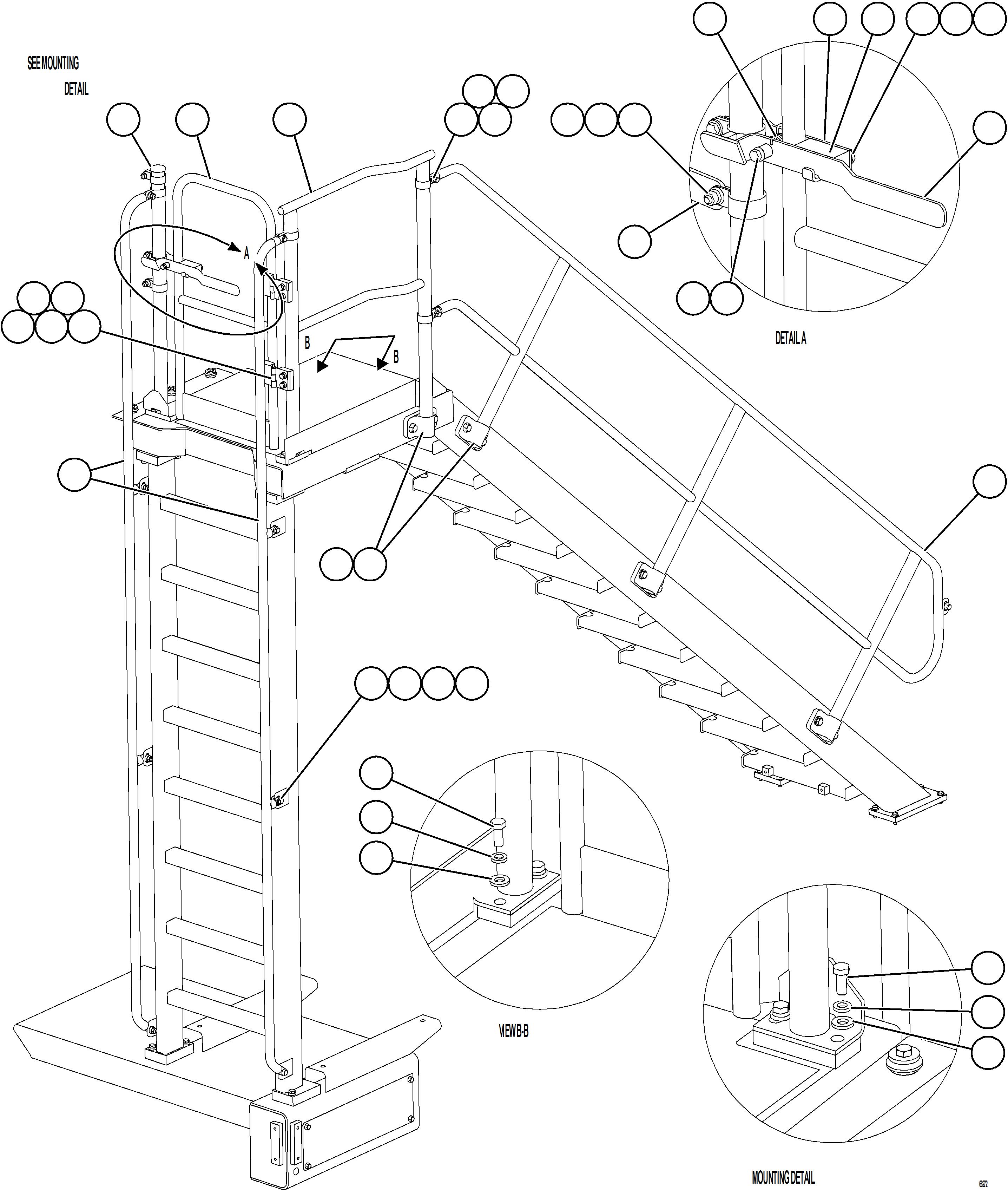 Komatsu parts book diagram for AFE78-D 930E-5 S/N A40027 - A40028 BMA GOONYELLA: RH & DIAGONAL LADDER HANDRAILS