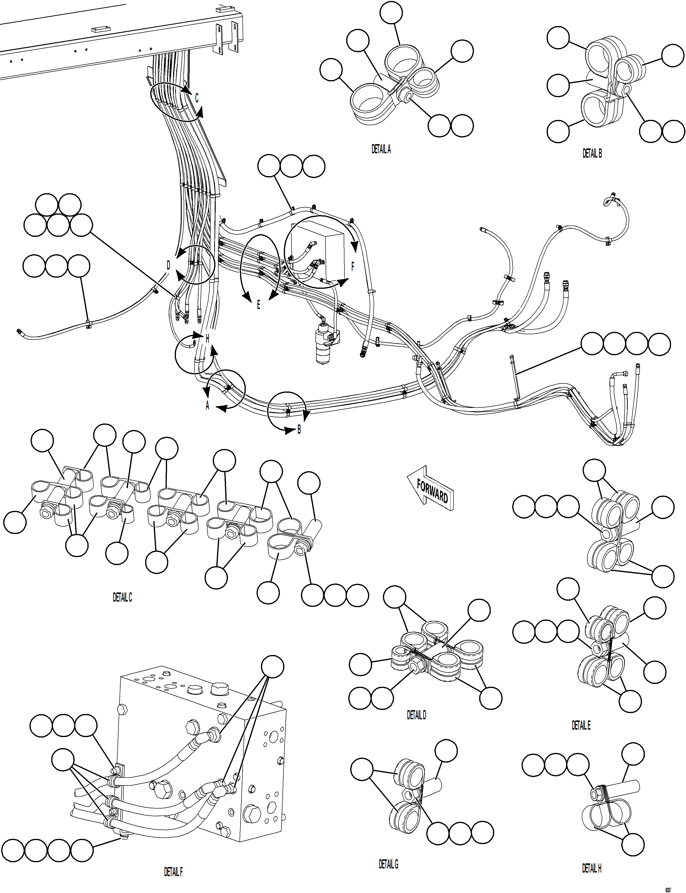 Komatsu parts book diagram for AFE78-E 930E-5 S/N A40022, A40024 - A40025  TECK: HYDRAULIC BRAKE CABINET HOSE ROUTING    2/2