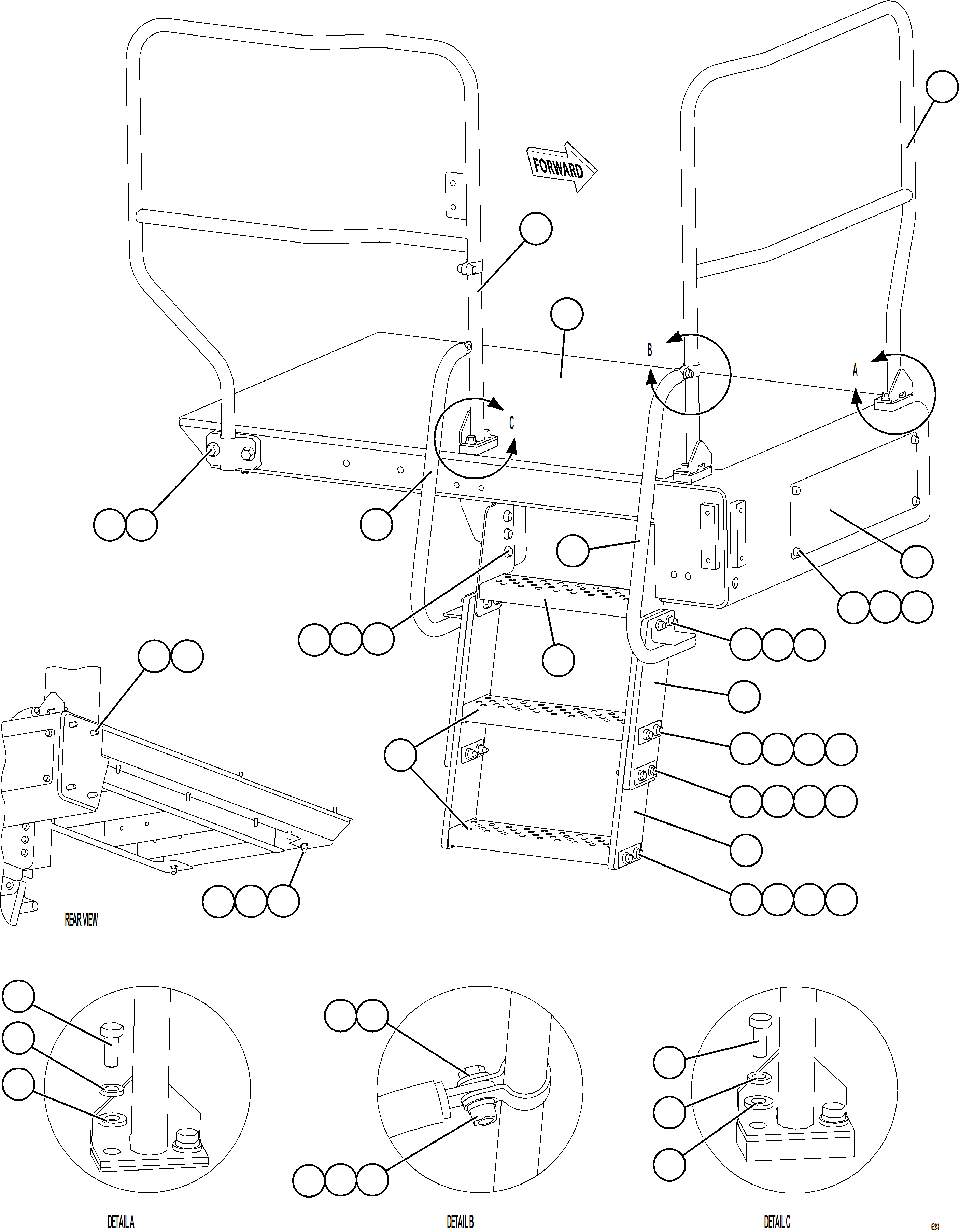Komatsu parts book diagram for AFE78-E 930E-5 S/N A40022, A40024 - A40025  TECK: RH STEPS & PLATFORM