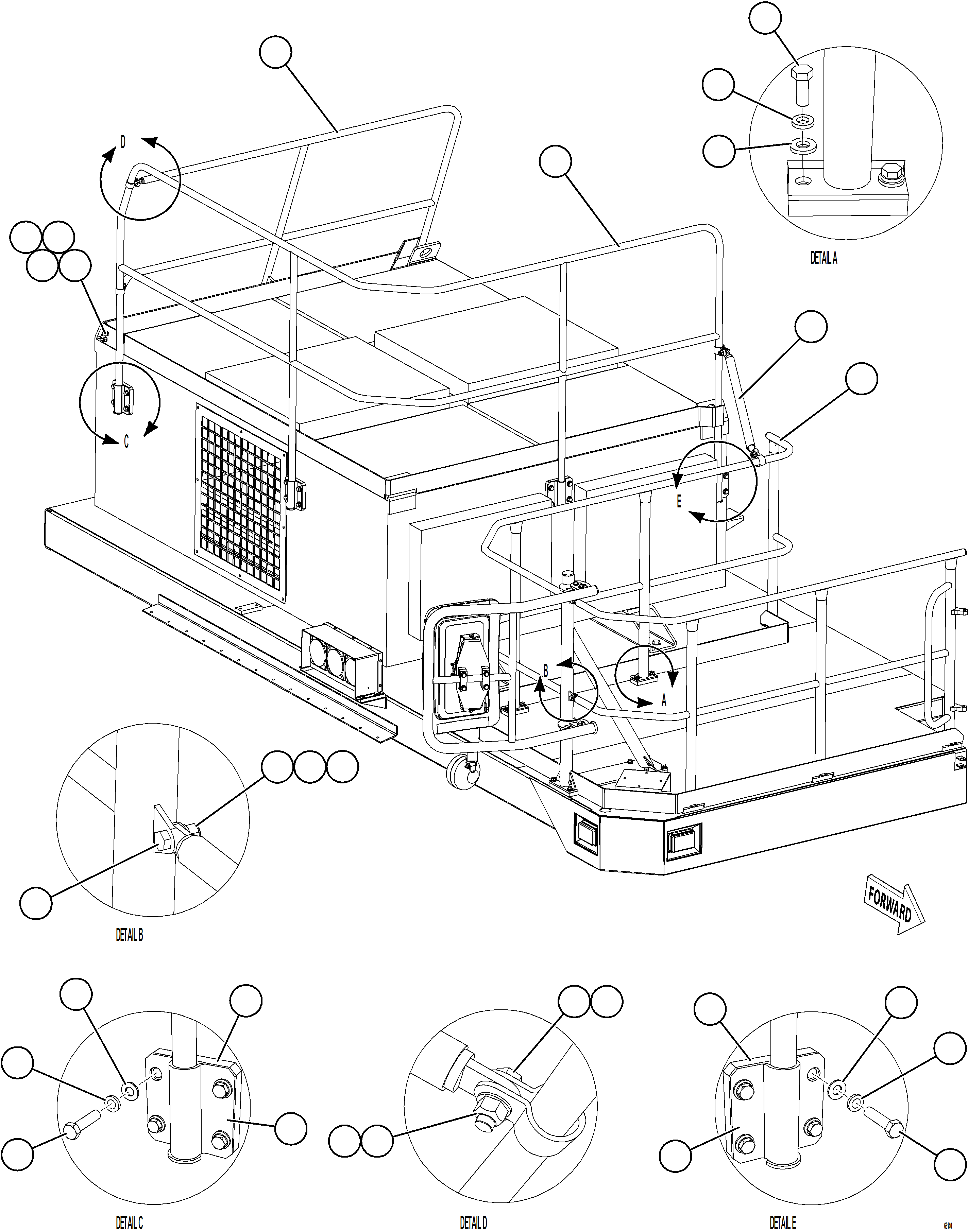 Komatsu parts book diagram for AFE78-E 930E-5 S/N A40022, A40024 - A40025  TECK: RH DECK HANDRAILS
