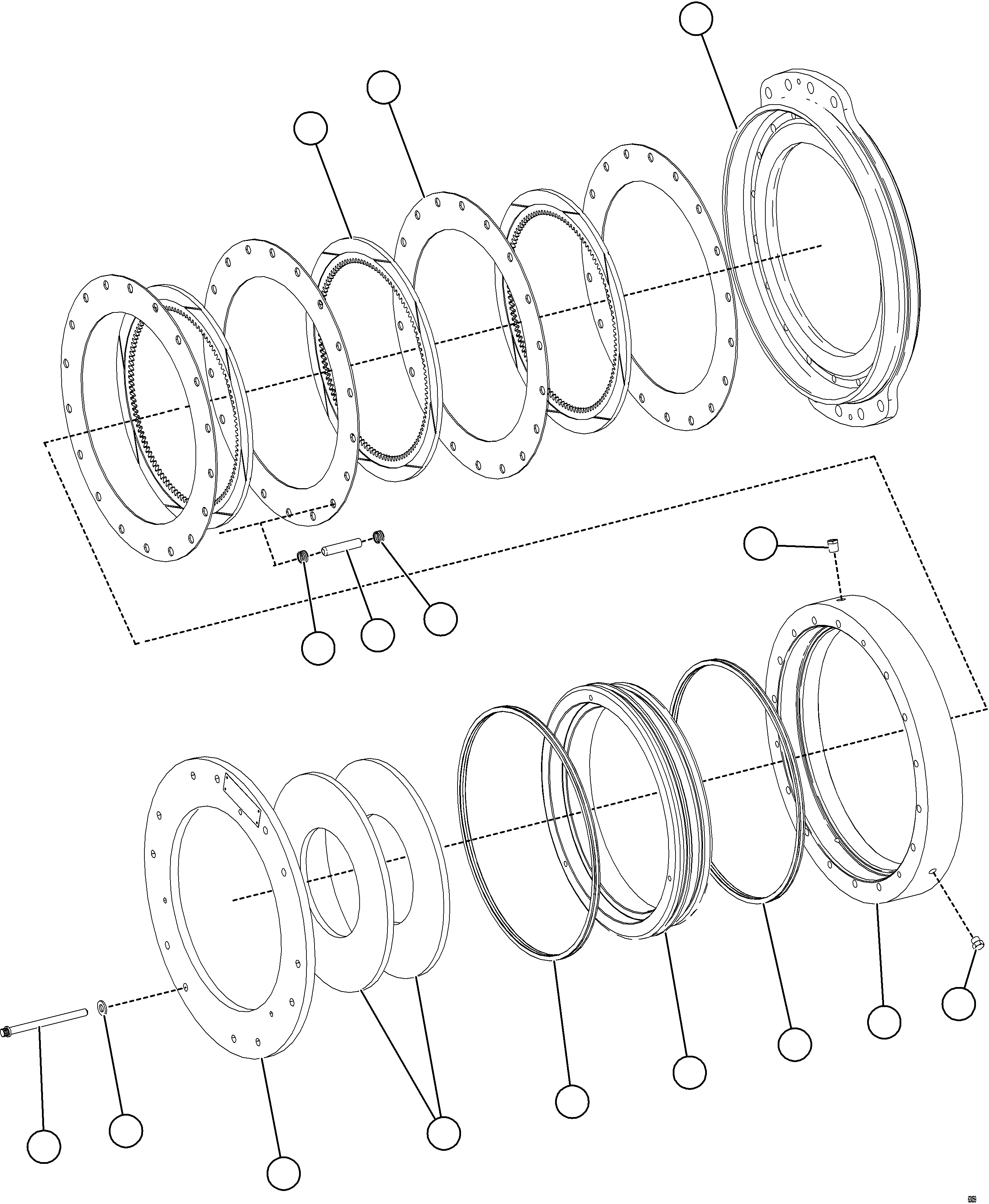 Komatsu parts book diagram for AFE78-E 930E-5 S/N A40022, A40024 - A40025  TECK: PARKING BRAKE ASSEMBLY (CW)   58F-33-00360