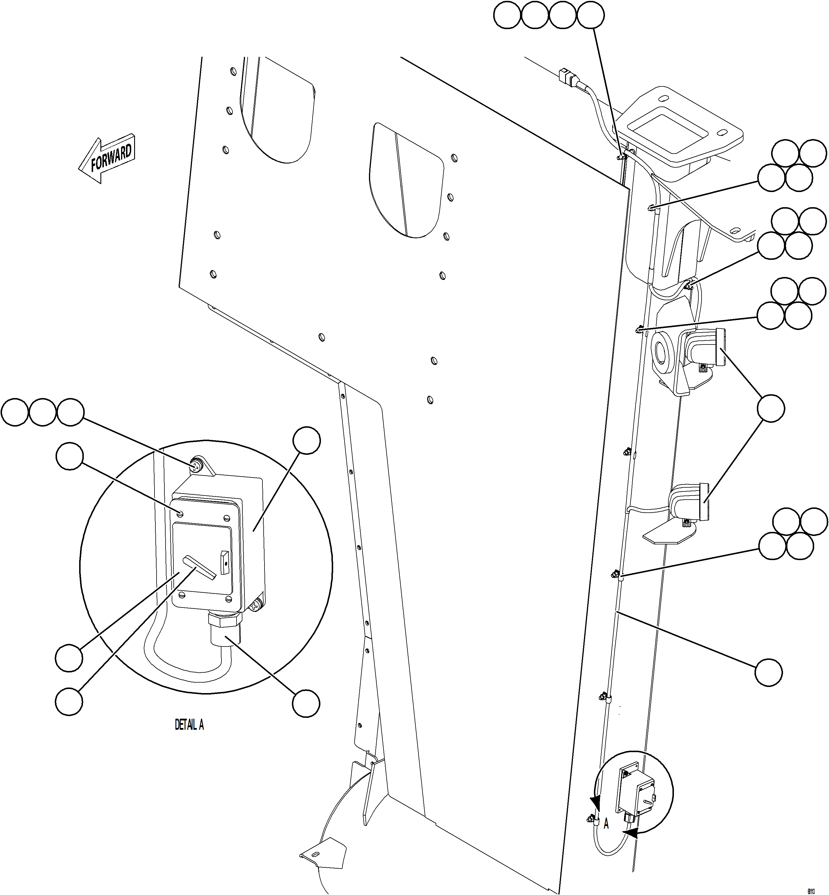 Komatsu parts book diagram for AFE78-H 930E-5 S/N A40038 - A40041, A40044 - A40045, A40048 - A40049, A40053  SOUTHFLANK: RH ENGINE BAY LIGHTS & SWITCH