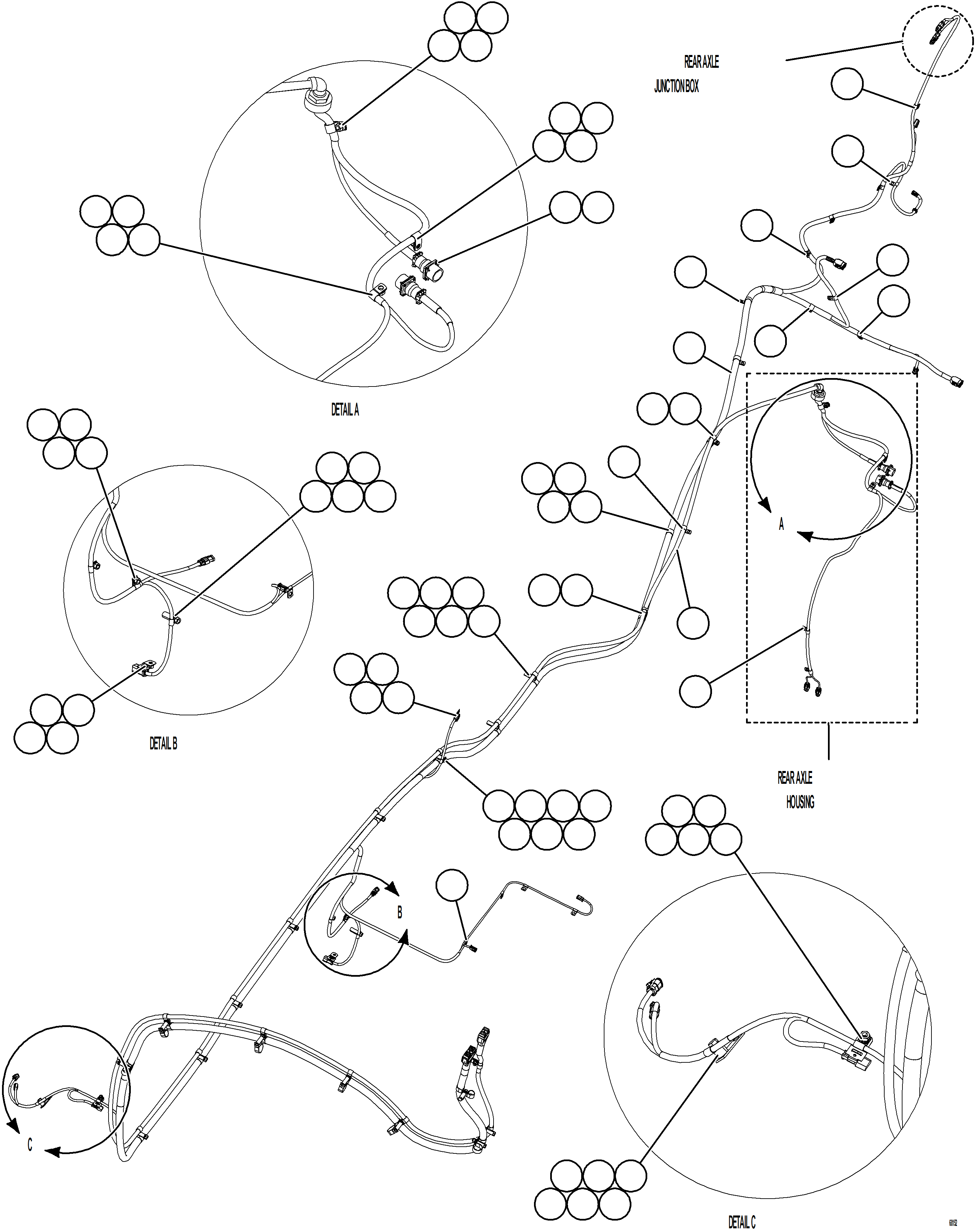 Komatsu parts book diagram for AFE78-H 930E-5 S/N A40038 - A40041, A40044 - A40045, A40048 - A40049, A40053  SOUTHFLANK: RIGHT REAR FRAME RAIL HARNESSES