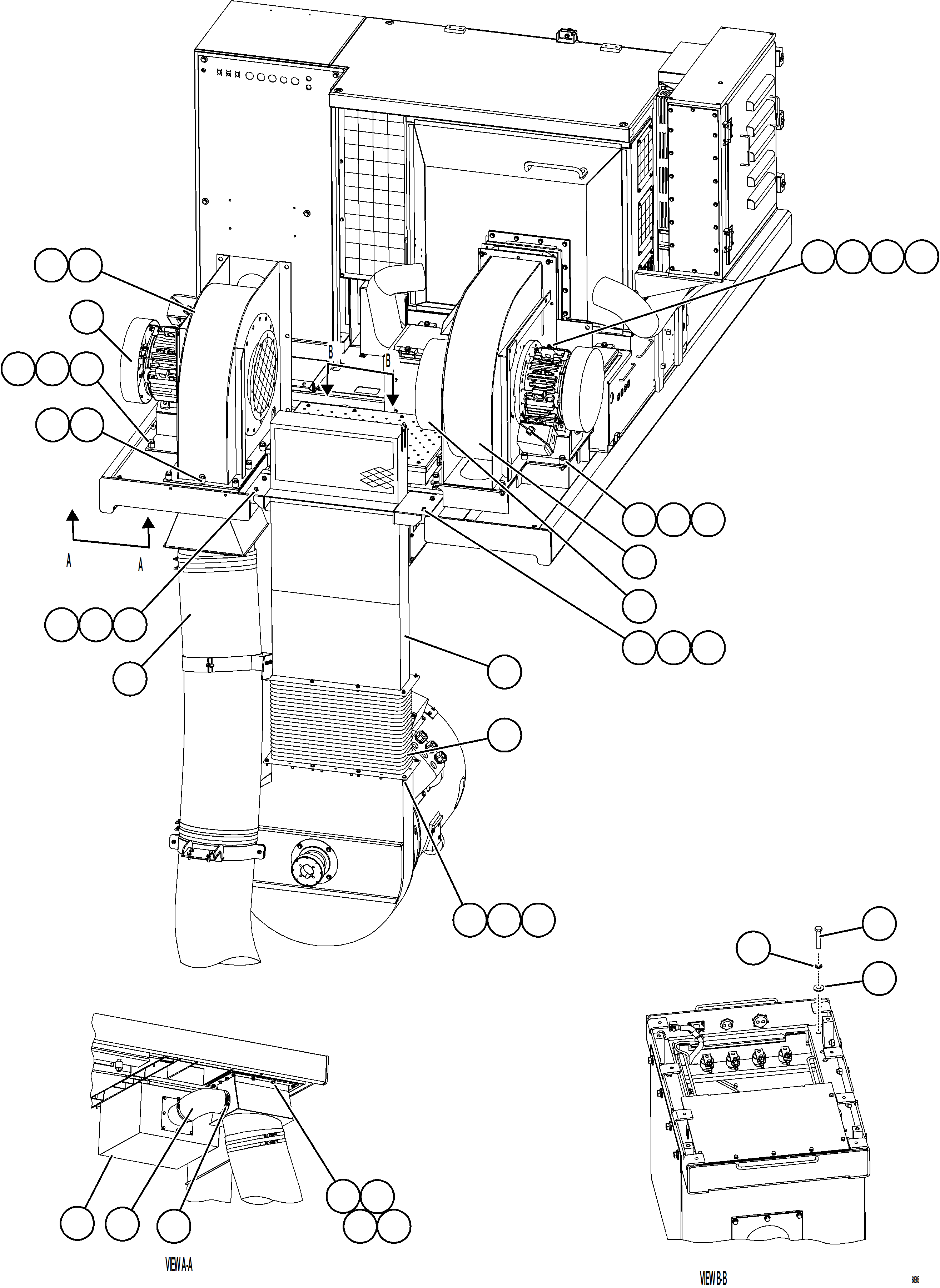 Komatsu parts book diagram for AFE78-H 930E-5 S/N A40038 - A40041, A40044 - A40045, A40048 - A40049, A40053  SOUTHFLANK: AUXILIARY BLOWER INSTALLATION    1/2