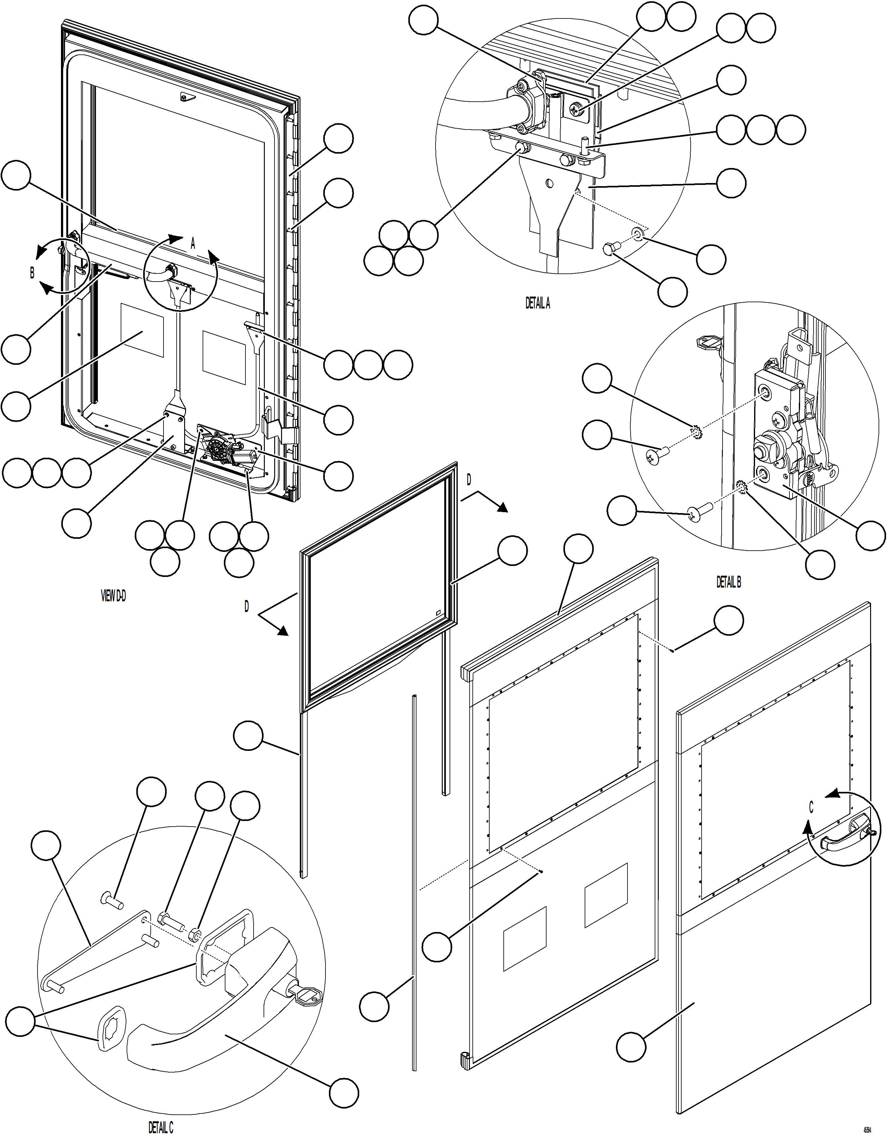 Komatsu parts book diagram for AFE78-H 930E-5 S/N A40038 - A40041, A40044 - A40045, A40048 - A40049, A40053  SOUTHFLANK: DOOR ASSEMBLY - RH    58E-54-30636