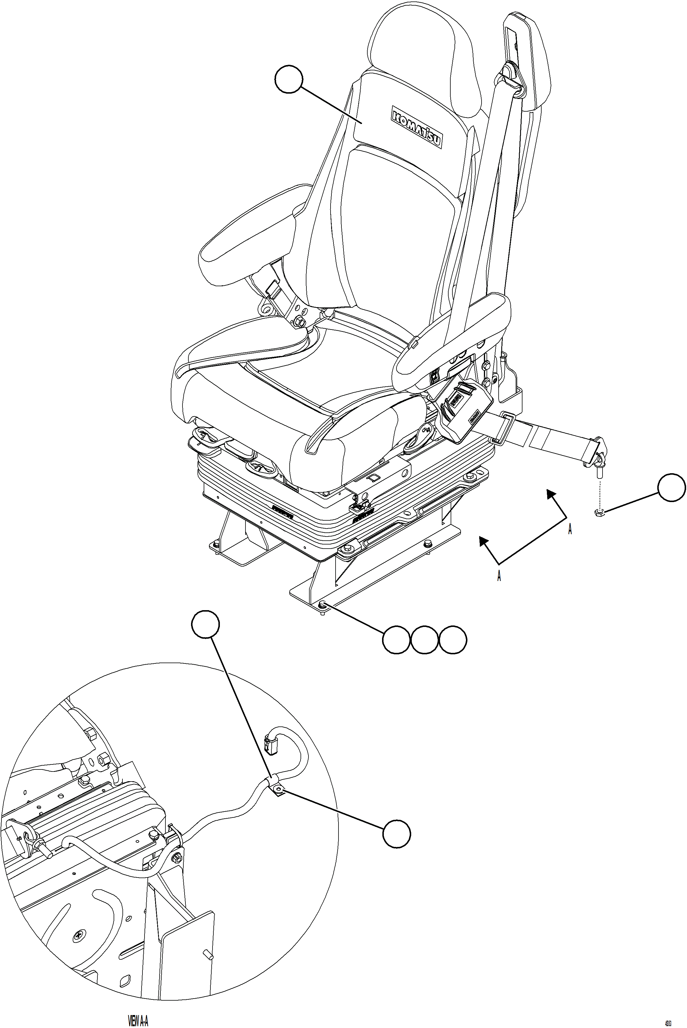 Komatsu parts book diagram for AFE78-H 930E-5 S/N A40038 - A40041, A40044 - A40045, A40048 - A40049, A40053  SOUTHFLANK: OPERATOR SEAT INSTALLATION