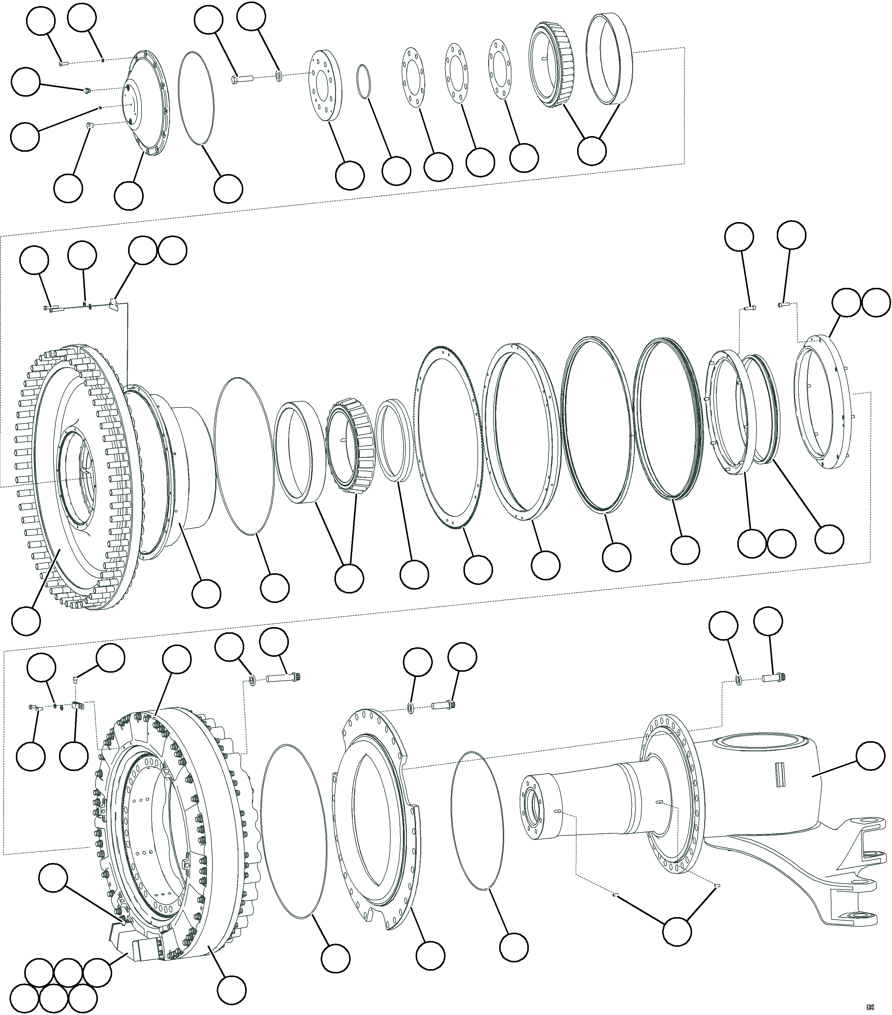 Komatsu parts book diagram for AFE78-H 930E-5 S/N A40038 - A40041, A40044 - A40045, A40048 - A40049, A40053  SOUTHFLANK: SPINDLE, HUB AND BRAKE ASSEMBLY    58F-32-00212