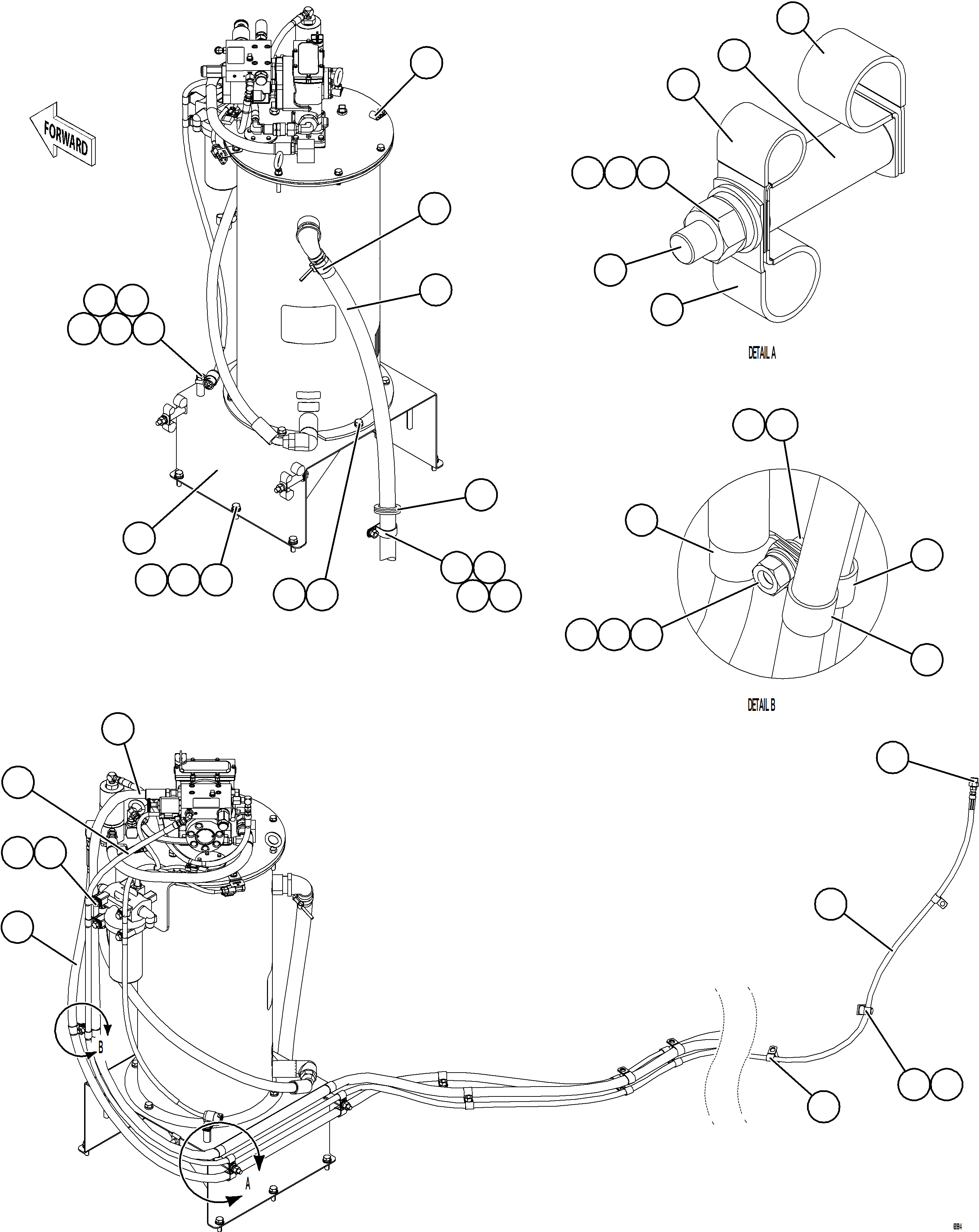 Komatsu parts book diagram for AFE78-H 930E-5 S/N A40038 - A40041, A40044 - A40045, A40048 - A40049, A40053  SOUTHFLANK: AUTOMATIC LUBRICATION SYSTEM - FRONT    1/4