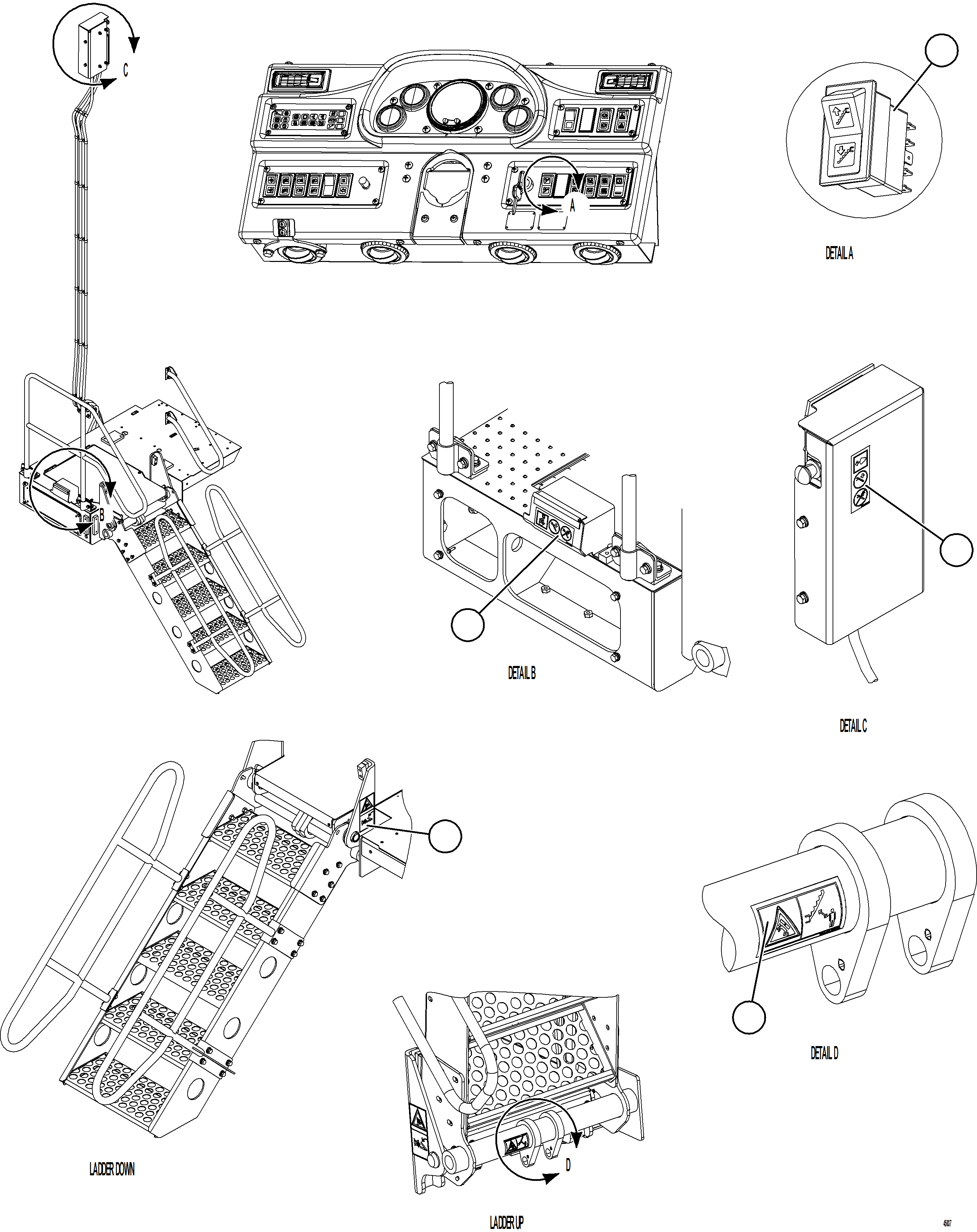 Komatsu parts book diagram for AFE78-H 930E-5 S/N A40038 - A40041, A40044 - A40045, A40048 - A40049, A40053  SOUTHFLANK: RETRACTABLE LADDER SWITCH & DECALS