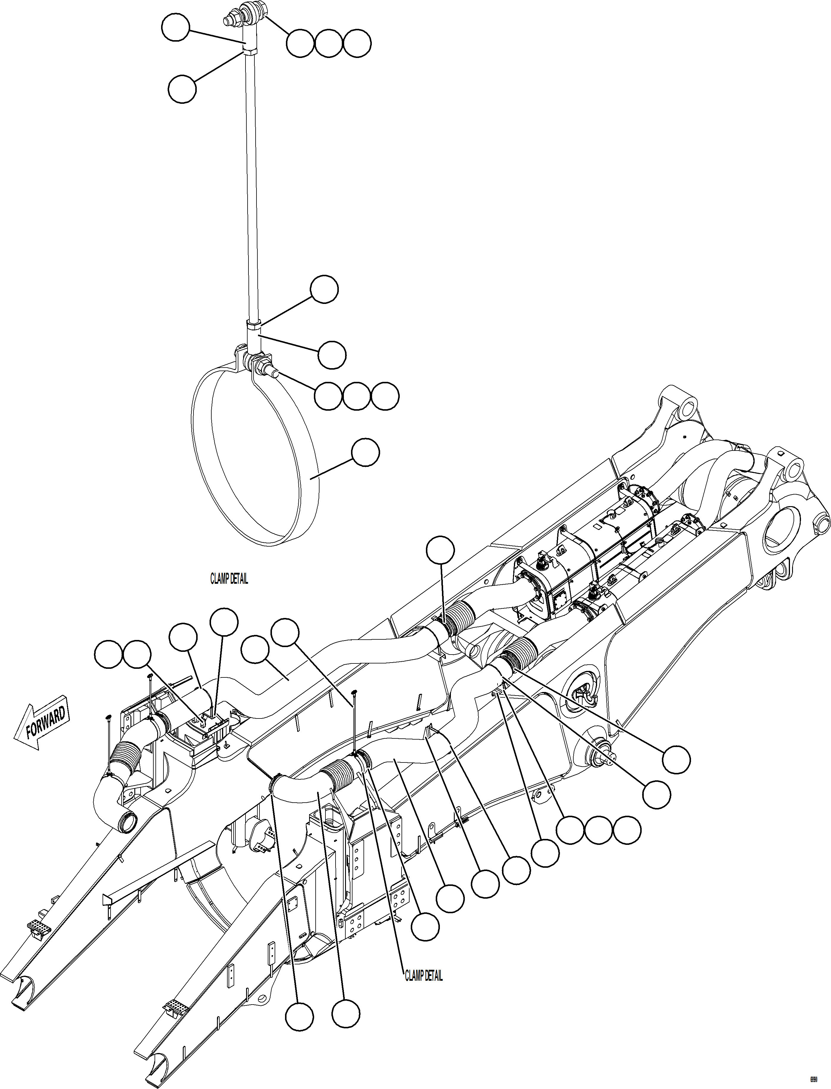 Komatsu parts book diagram for AFE78-S 930E-5 S/N A40078 - A40079  BOLIDEN: EXHAUST PIPING - REAR    1/2