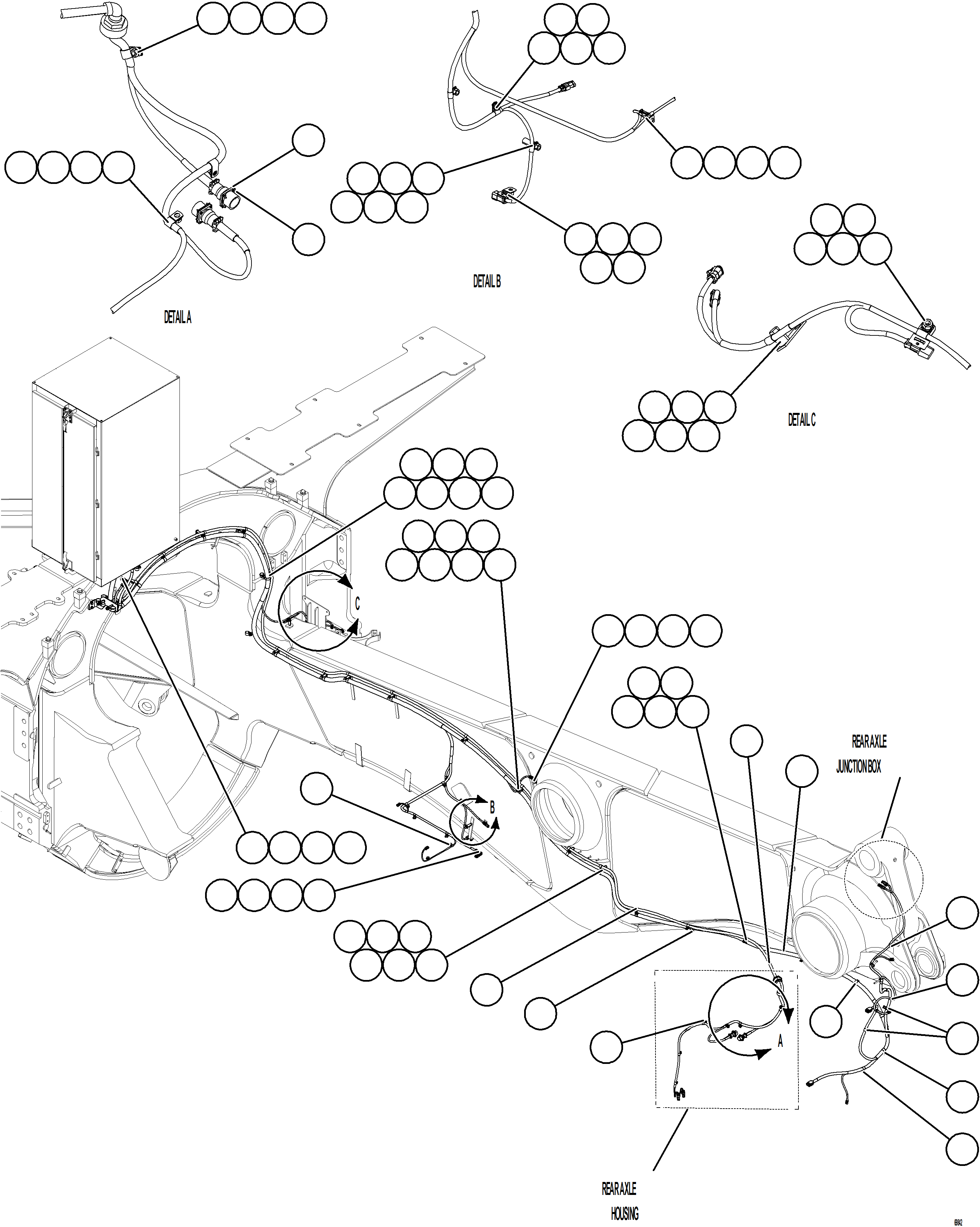 Komatsu parts book diagram for AFE78-S 930E-5 S/N A40078 - A40079  BOLIDEN: RIGHT REAR FRAME RAIL HARNESS