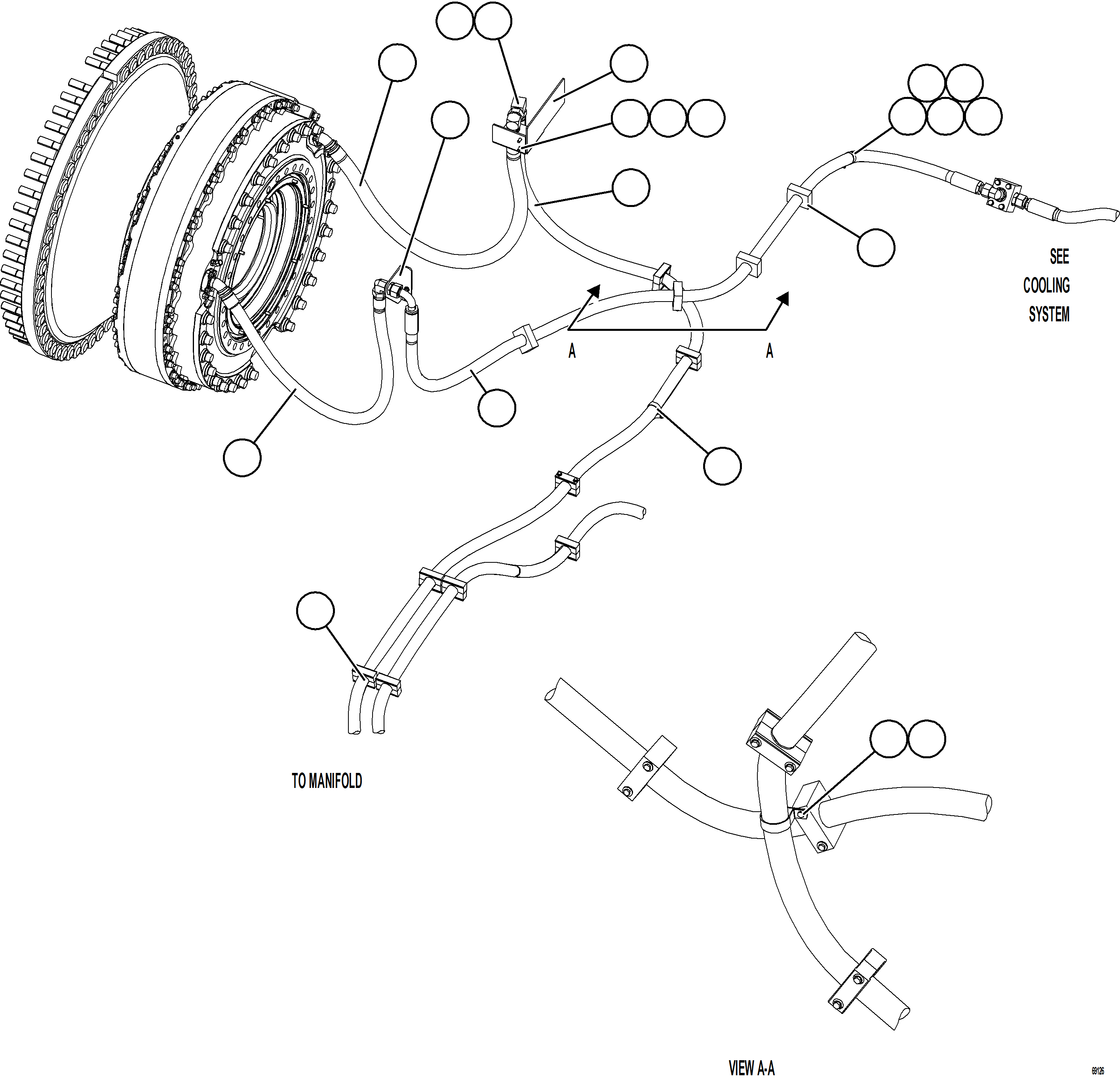 Komatsu parts book diagram for AFE78-S 930E-5 S/N A40078 - A40079  BOLIDEN: BRAKE COOLING PIPING - LEFT FRONT