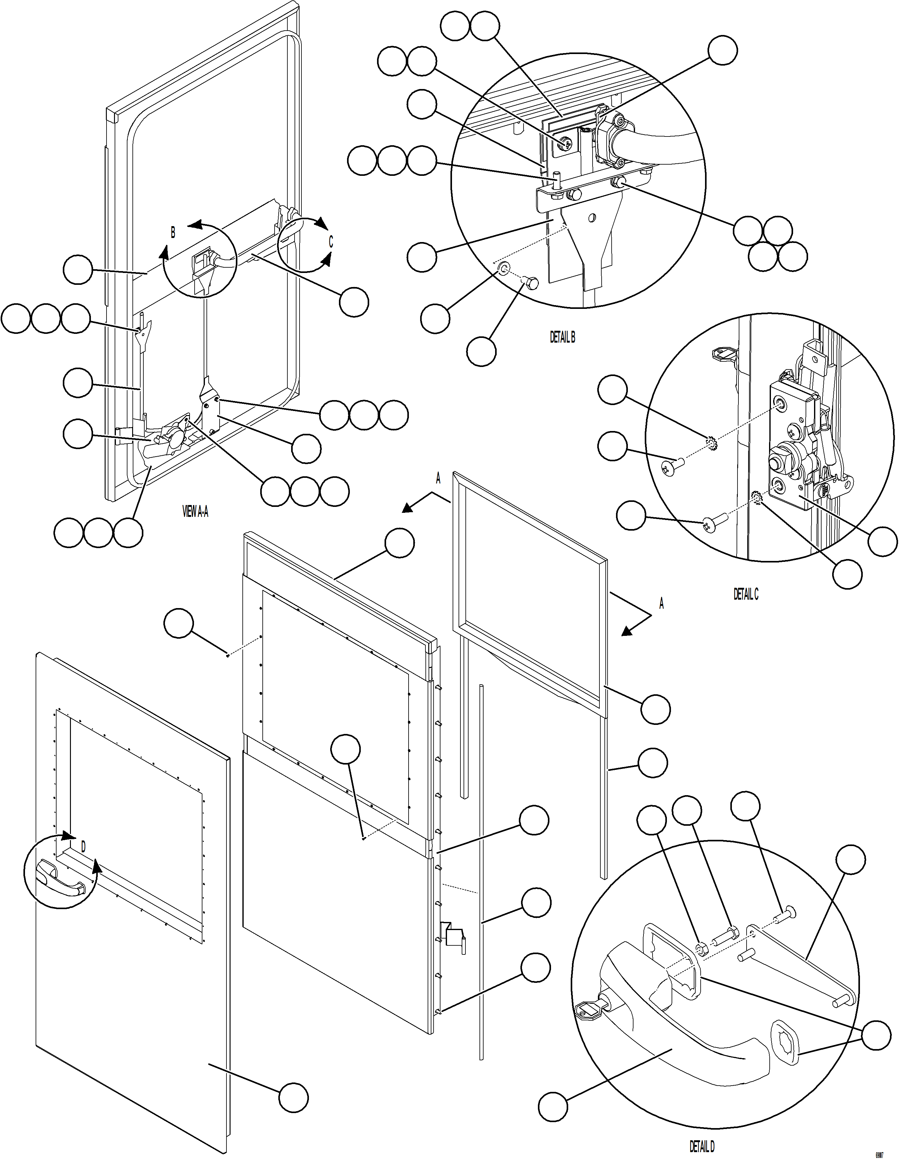 Komatsu parts book diagram for AFE78-S 930E-5 S/N A40078 - A40079  BOLIDEN: DOOR ASSEMBLY - LH    58E-54-30626