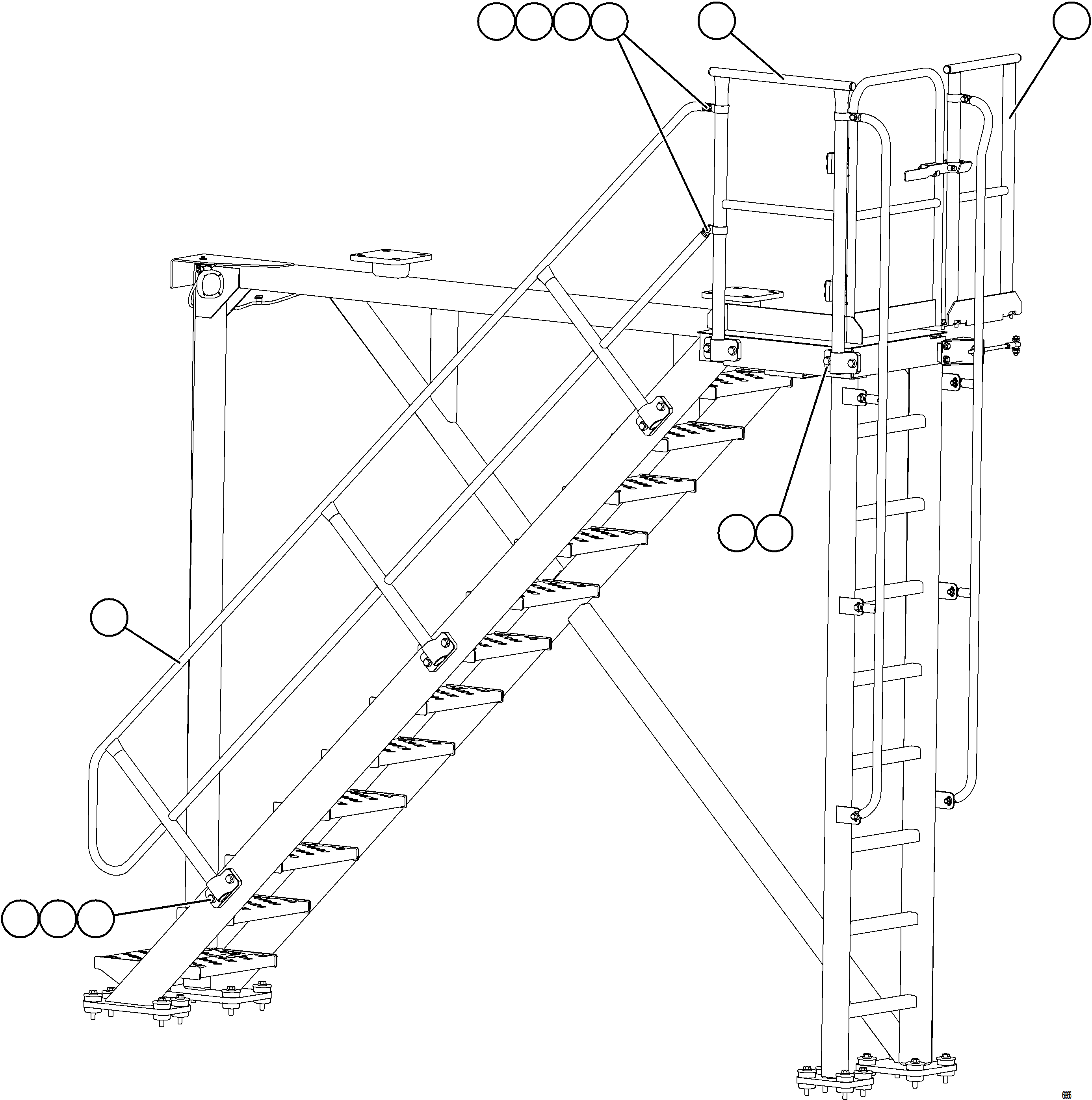 Komatsu parts book diagram for AFE78-S 930E-5 S/N A40078 - A40079  BOLIDEN: DIAGONAL LADDER & UPPER PLATFORM HANDRAILS