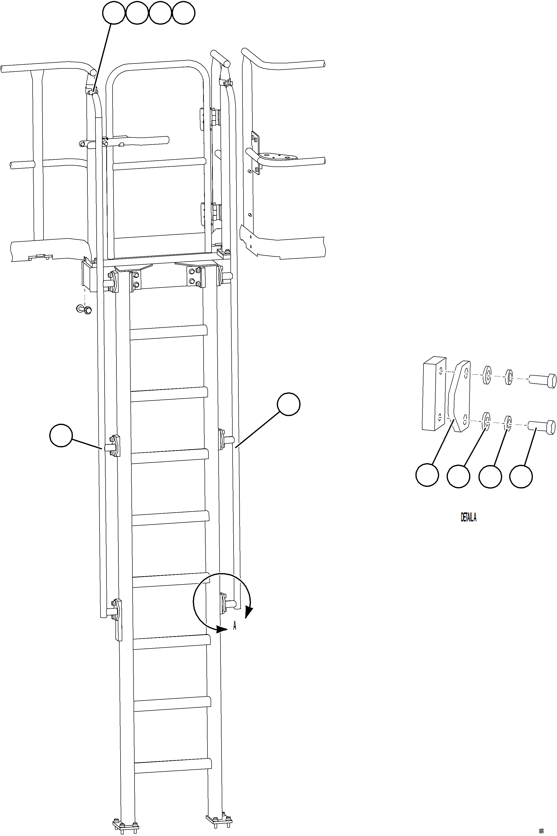Komatsu parts book diagram for AFE78-S 930E-5 S/N A40078 - A40079  BOLIDEN: RH EMERGENCY LADDER HANDRAILS