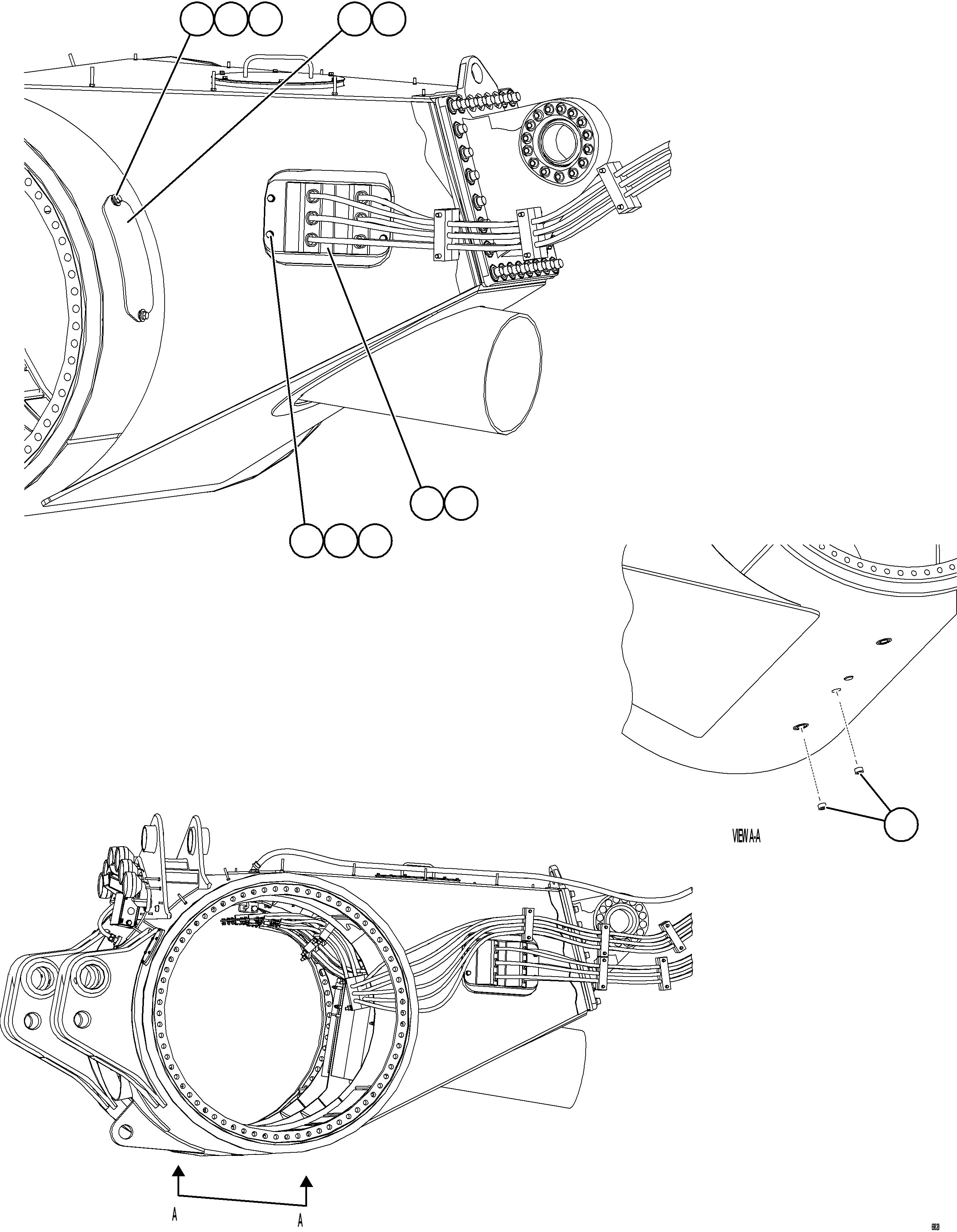 Komatsu parts book diagram for AFE78-X 930E-5 S/N A40089  IOCC: WHEEL MOTOR CABLE MOUNT - REAR AXLE