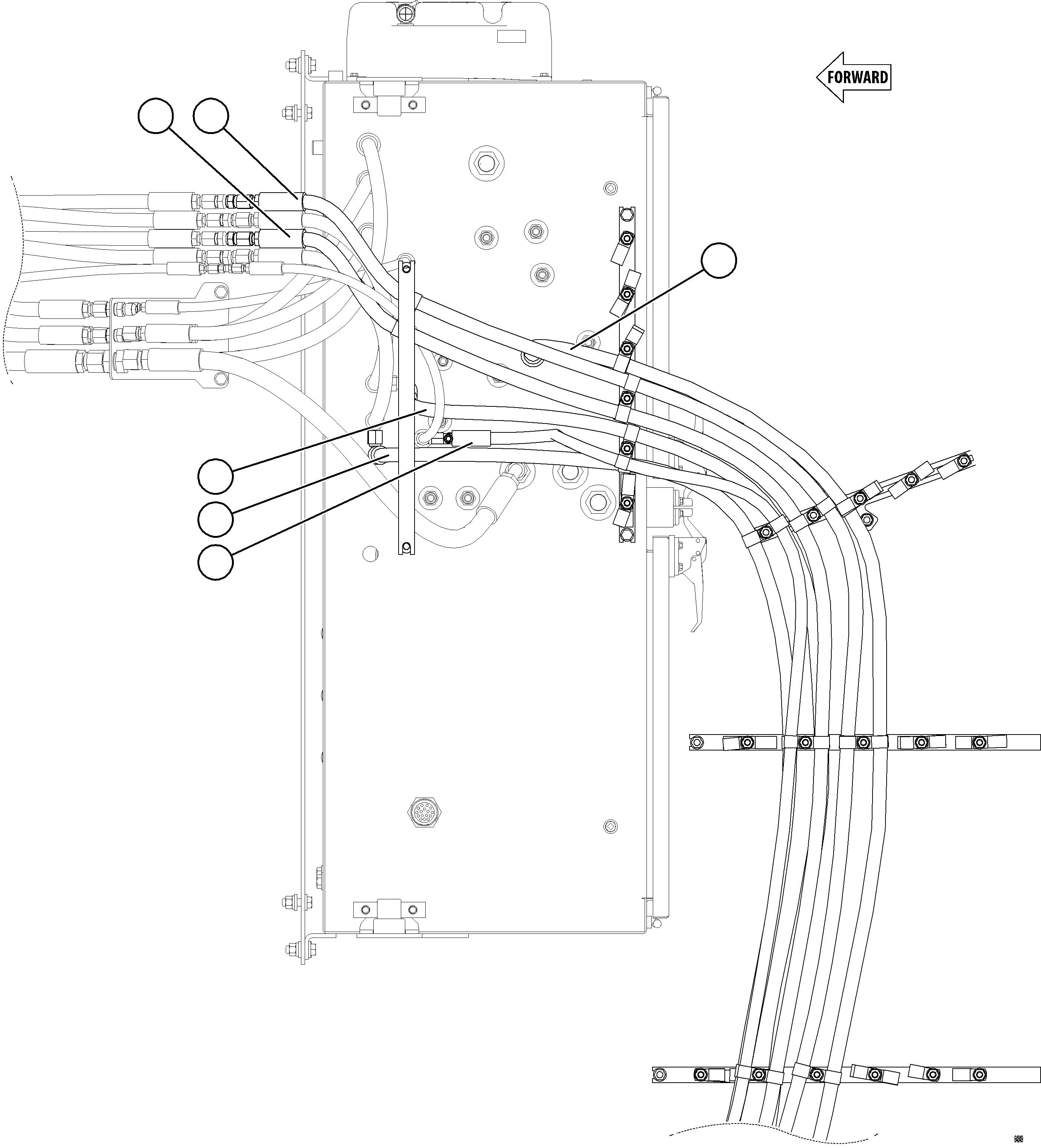 Komatsu parts book diagram for AFE78-X 930E-5 S/N A40089  IOCC: HYDRAULIC BRAKE CABINET PIPING - STEERING VALVE