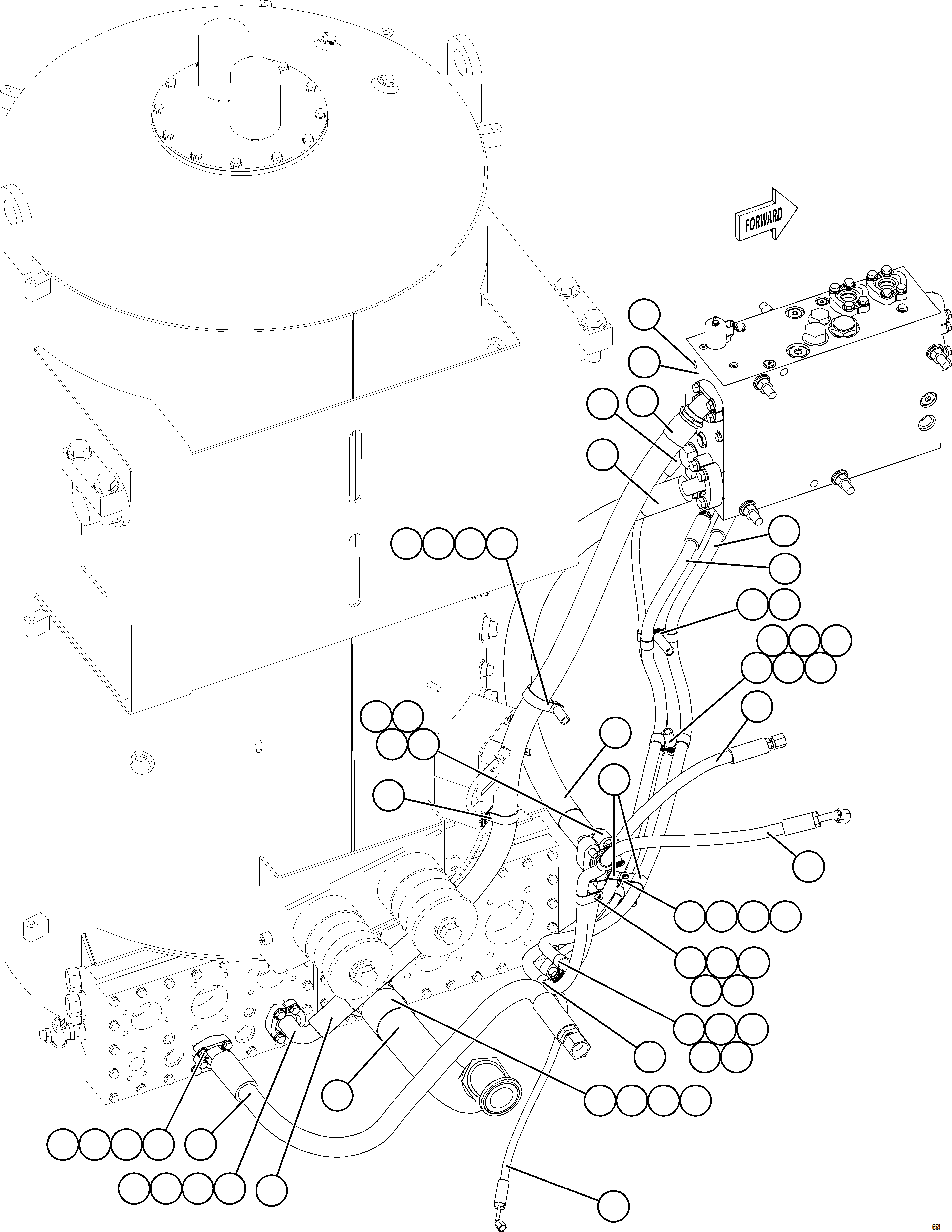Komatsu parts book diagram for AFE78-X 930E-5 S/N A40089  IOCC: STEERING BLEEDDOWN MANIFOLD PIPING    3/3