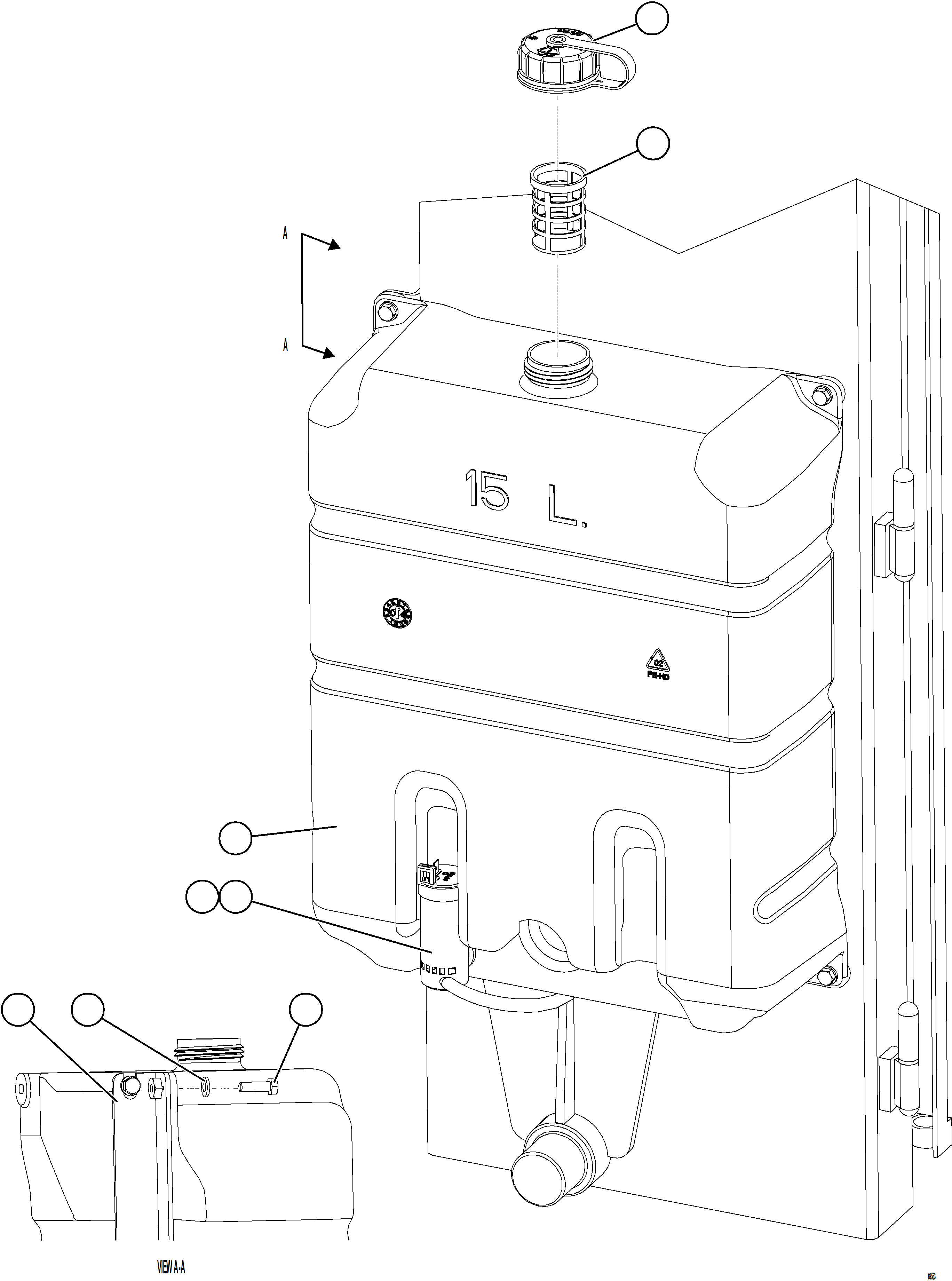 Komatsu parts book diagram for AFE78-X 930E-5 S/N A40089  IOCC: WINDSHIELD WASHER RESERVOIR INSTALLATION    1/2