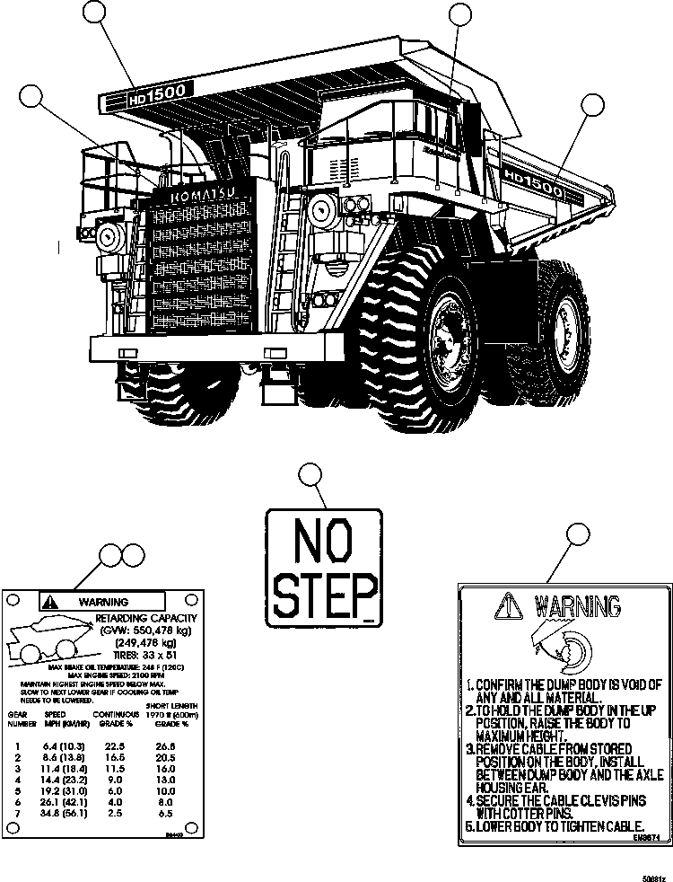 Dump Trucks Komatsu / HD1500-7 S/N A30001 - A30108   KOMATSU (AFP54-A) (BEPB055003)(AFP54-A) / DECALS & WARNINGS  3/3(006 : 50681)