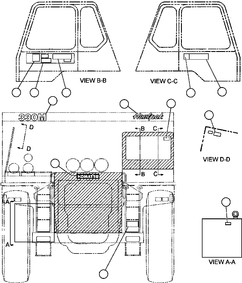Komatsu parts book diagram for 330M S/N A10190-A10195 (DH637) (SA12V140Z-1): DECALS & WARNINGS INSTALLATION