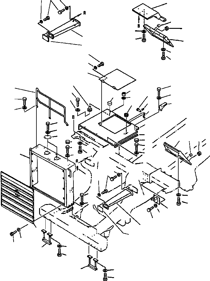 Komatsu parts book diagram for 330M S/N A10190-A10195 (DH637) (SA12V140Z-1): CENTER DECK, HANDRAIL, SUPPORTS