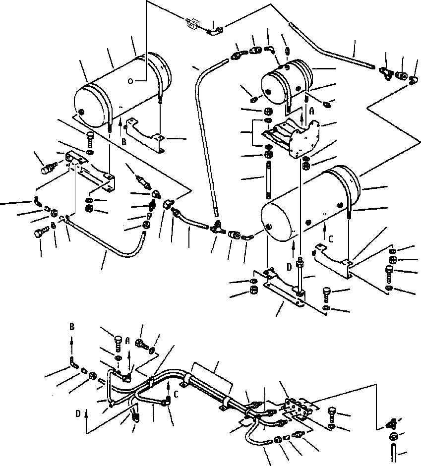 Komatsu parts book diagram for 330M S/N A10190-A10195 (DH637) (SA12V140Z-1): AIR PIPING - TANKS - 1