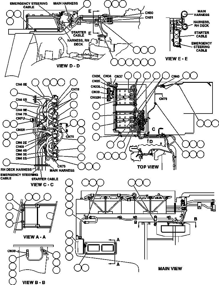 Komatsu parts book diagram for 330M S/N A10190-A10195 (DH637) (SA12V140Z-1): WIRING - R.H. DECK/HEADLIGHTS