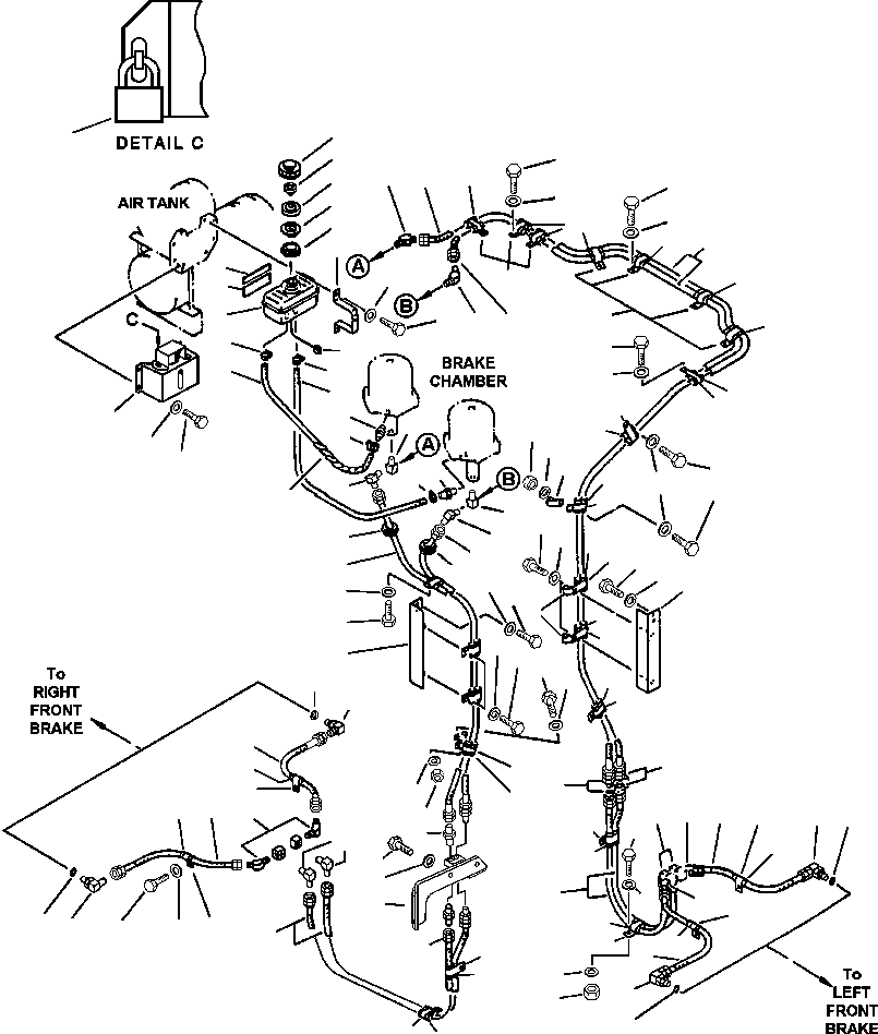 Komatsu parts book diagram for 330M S/N A10190-A10195 (DH637) (SA12V140Z-1): BRAKE OIL PIPING (FRONT)