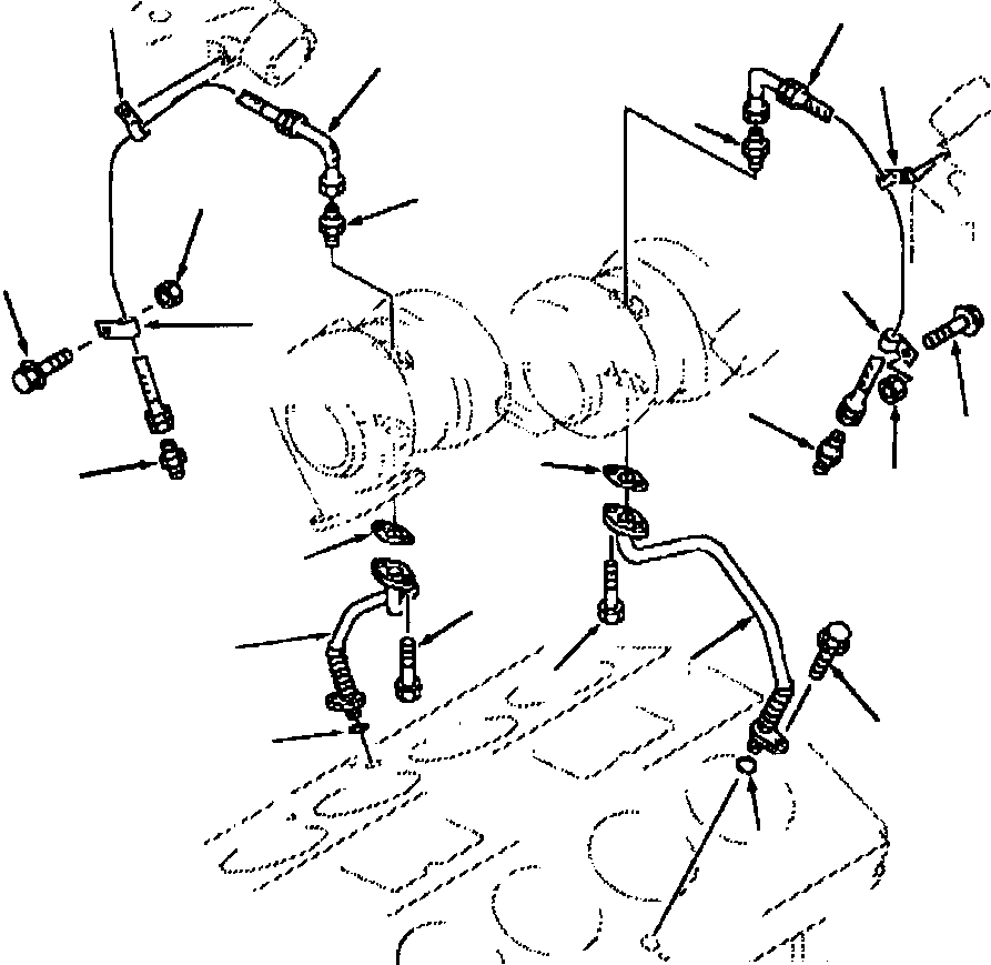 Komatsu parts book diagram for 330M S/N A10190-A10195 (DH637) (SA12V140Z-1): TURBOCHARGER PLUMBING