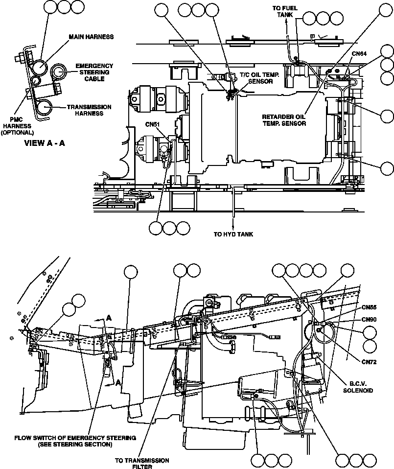 Dump Trucks Komatsu / 330M S/N A10212-UP (DH643) (SA12V140Z-1)(BFP42-3) / WIRING INSTALLATION - FRAME CENTER(336 : 16227)