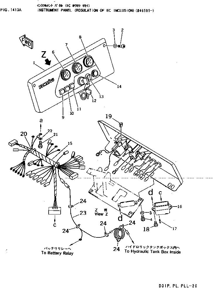 Bulldozers Komatsu / D31E-20 S/N 40087-42000 & A40523-UP(D31E_20) / INSTRUMENT PANEL (REGULATION OF EC INCLUSION)(1413A : 10024)