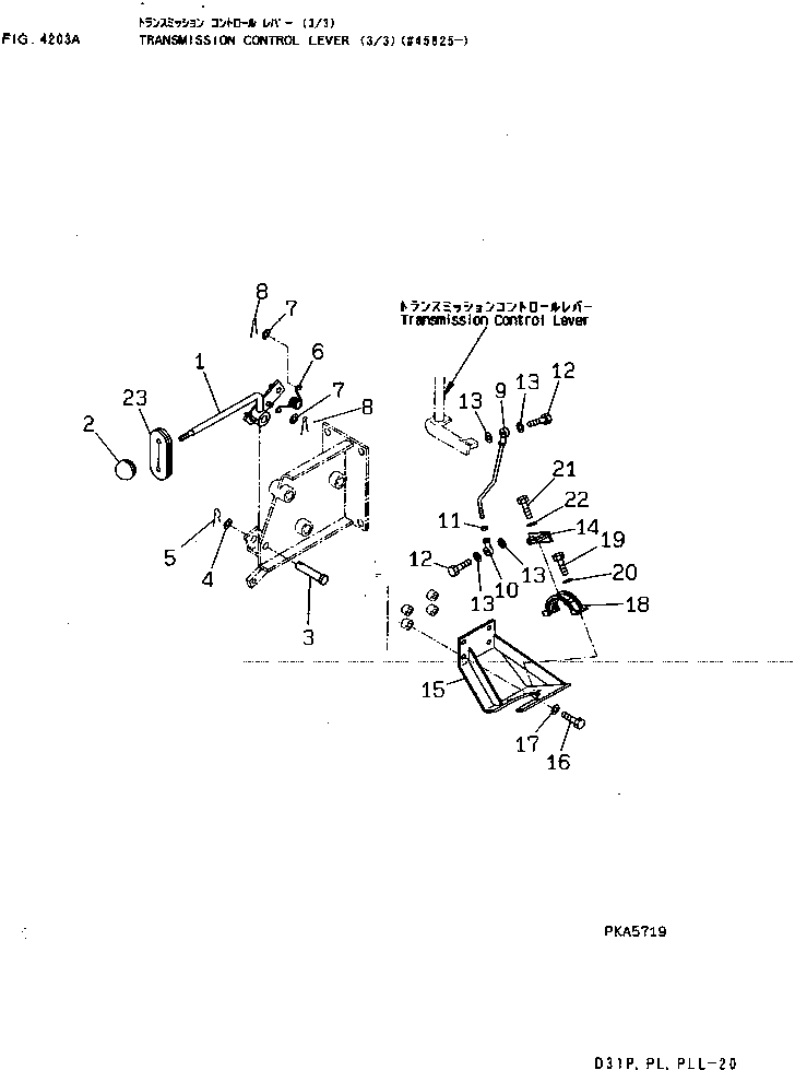 Bulldozers Komatsu / D31E-20 S/N 40087-42000 & A40523-UP(D31E_20) / TRANSMISSION CONTROL LEVER (3/3)(4203A : 40012)