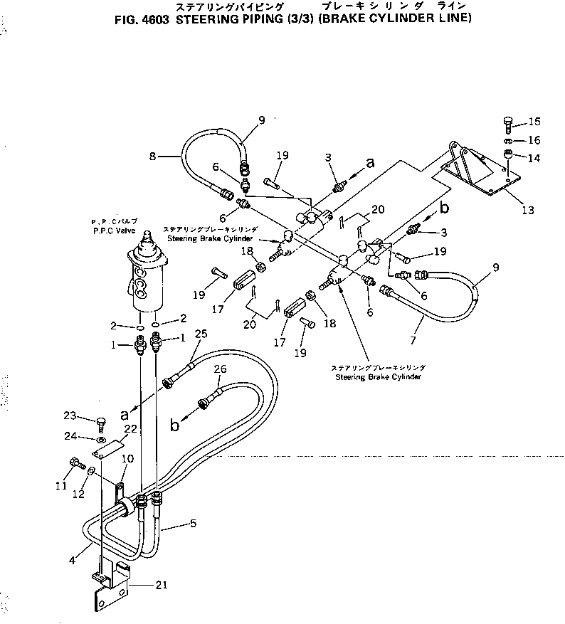 Bulldozers Komatsu / D31E-20 S/N 40087-42000 & A40523-UP(D31E_20) / STEERING PIPING (3/3) (BRAKE CYLINDER LINE)(4603 : 40028)