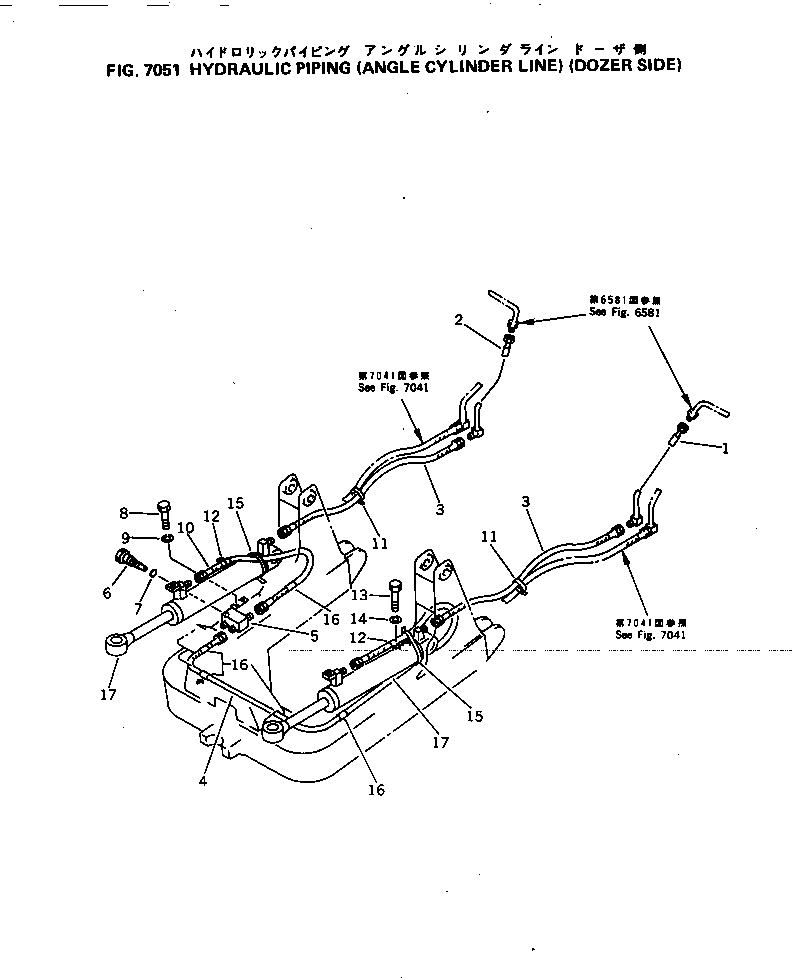 Bulldozers Komatsu / D31E-20 S/N 40087-42000 & A40523-UP(D31E_20) / HYDRAULIC PIPING (ANGLE CYLINDER LINE) (DOZER SIDE)(7051 : 70007)