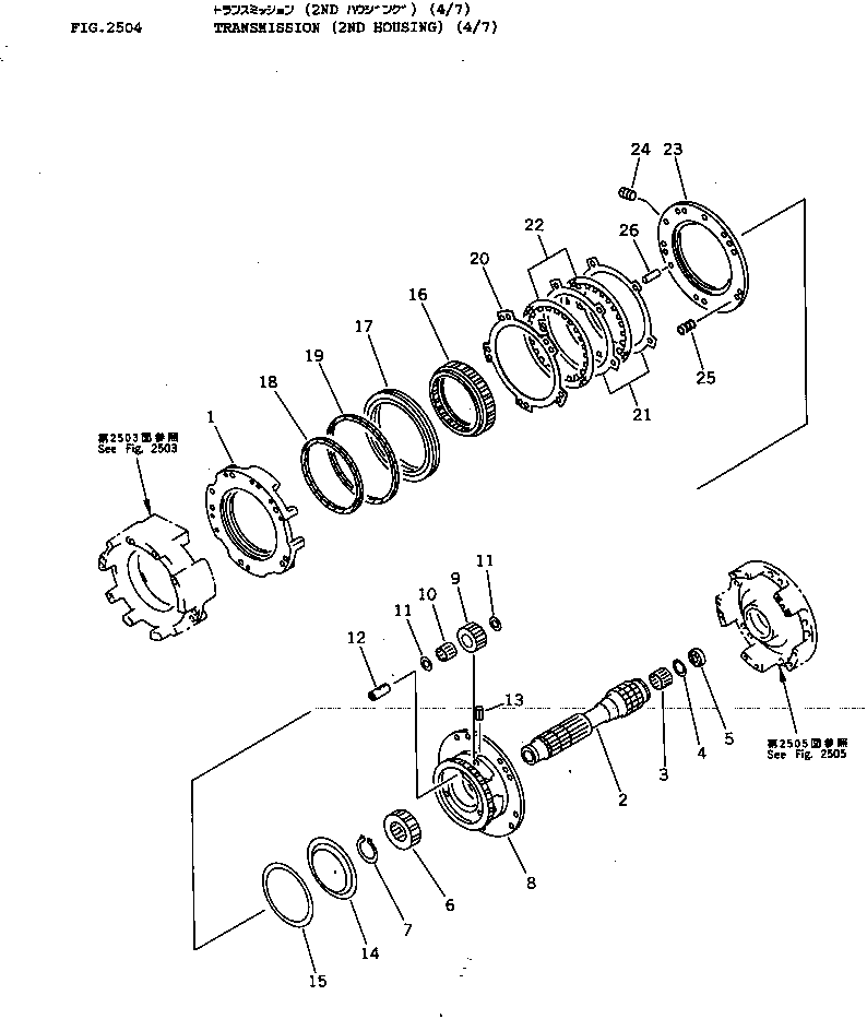 Bulldozers Komatsu / D37E-5 S/N 1606-3000 & A1924-UP(D37E_5) / TRANSMISSION (2ND HOUSING) (4/7)(2504 : 20006)