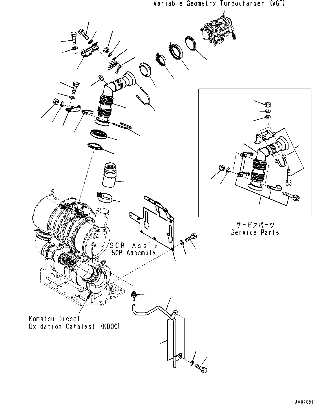 Bulldozers Komatsu / D51EXI-24 S/N B20001-UP(D51EXI24) / Aftertreatment, SCR Drain Piping, Bellows and Heat Shield (#B20001-)(B004008 : A1610-501008)