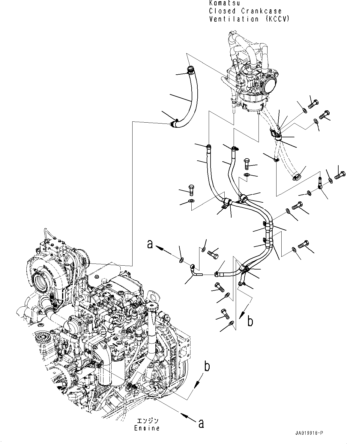 Bulldozers Komatsu / D61EX-24 S/N B60001-UP(D61EX-24) / Komatsu Closed Crankcase Ventilation (KCCV) Piping, (2/2) (#B60001-)(B002002 : B0201-001002)