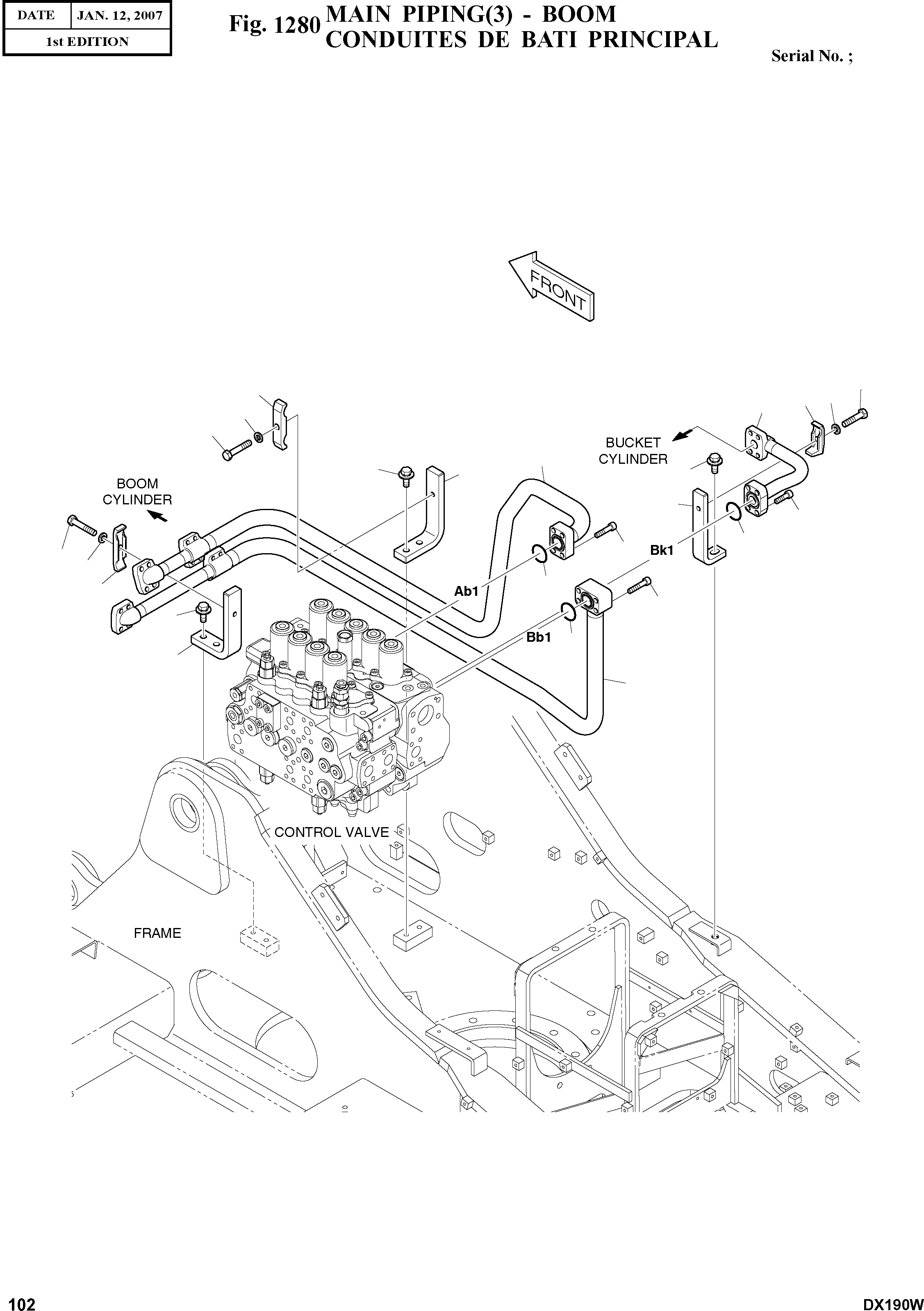 Other: DOOSAN-DAEWOO / DX190W(DX190W) / MAIN PIPING(3) - BOOM(1280 : 1280)